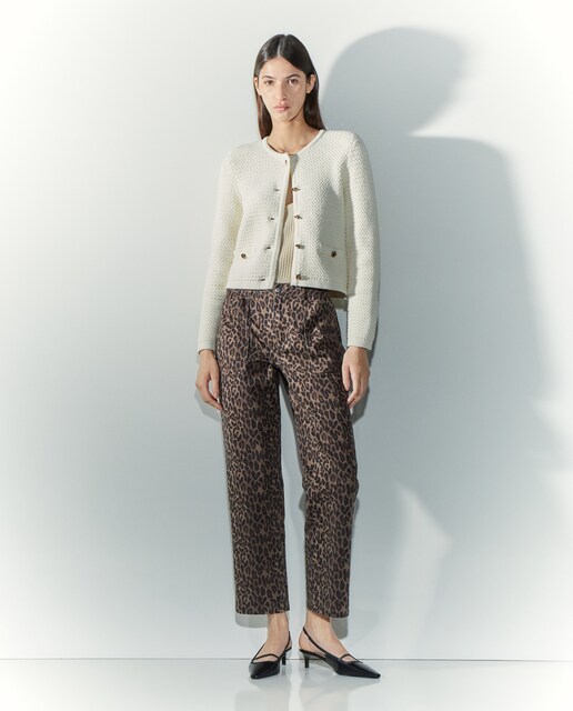 Pantalón recto tiro medio animal print