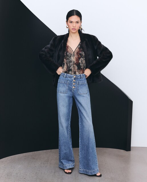 Pantalón de mujer denim con bolsillos delanteros