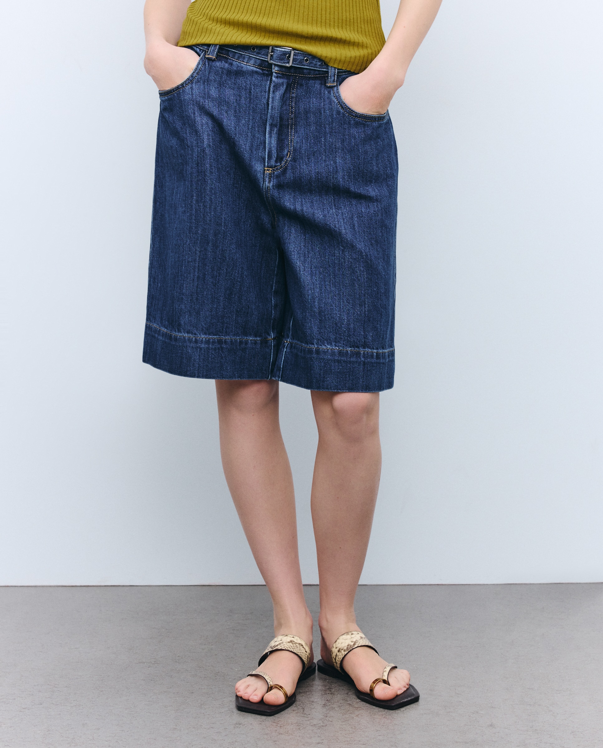 Bermudas de ganga com cinto Azul pálido-2