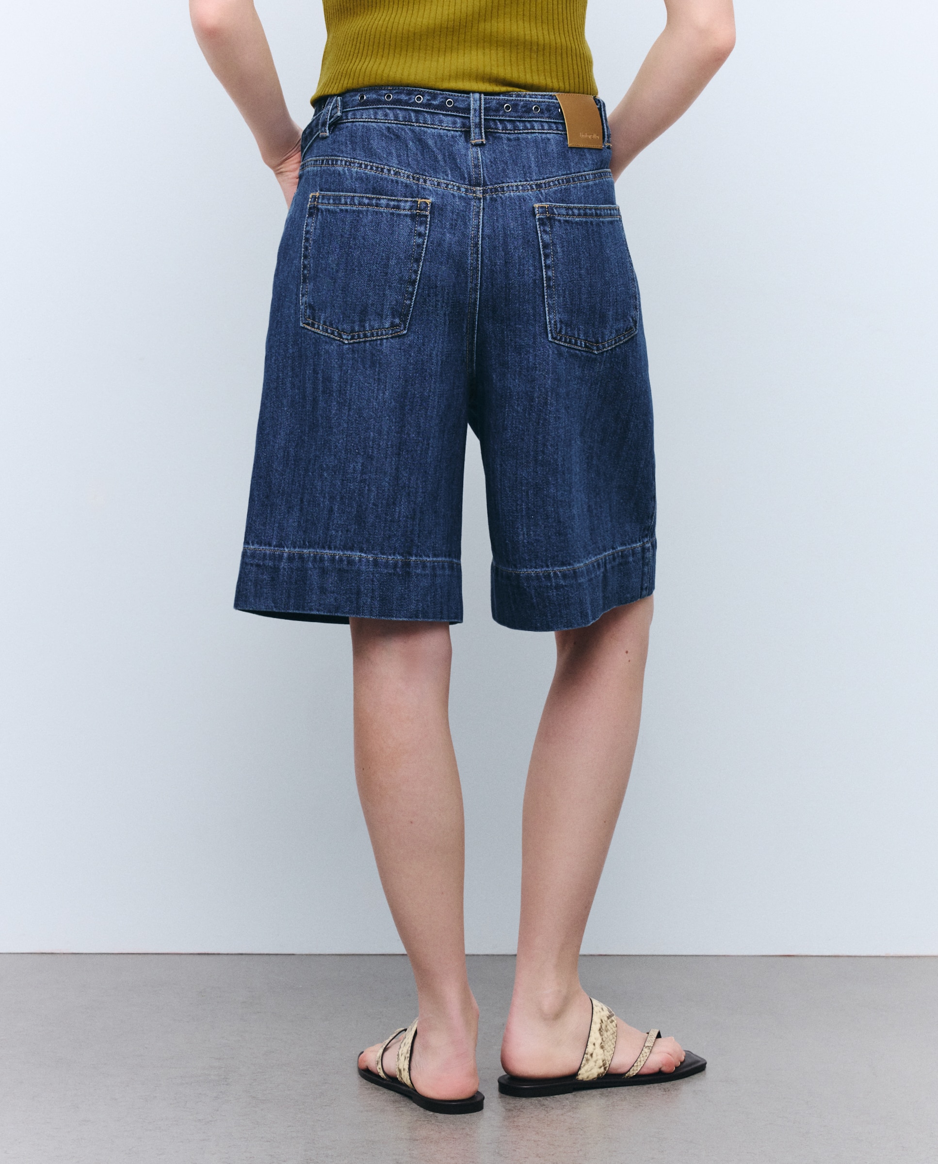 Bermudas de ganga com cinto Azul pálido-3