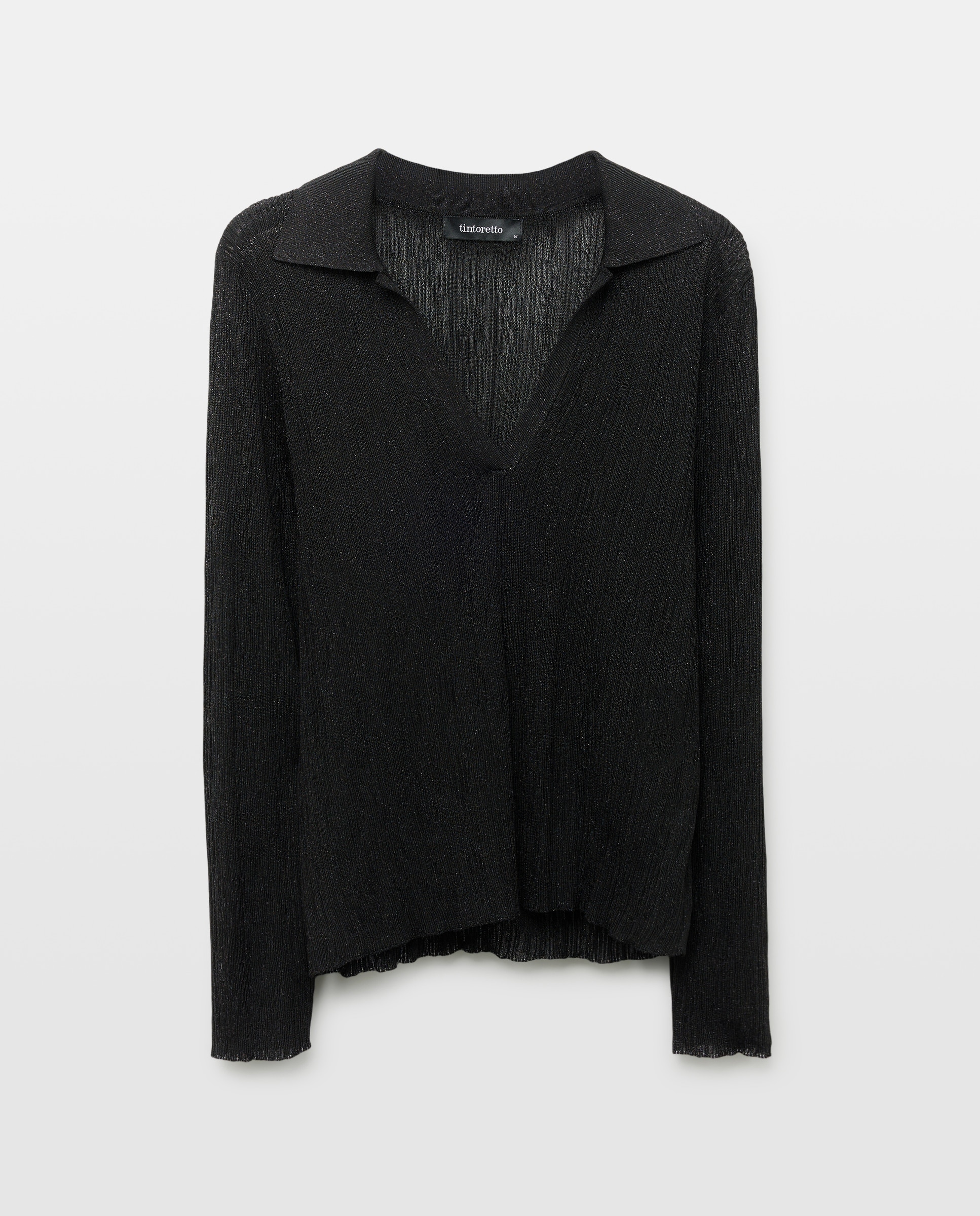 Camisola de Malha com Colarinho de Polo com Fio Metalizado Preto-5