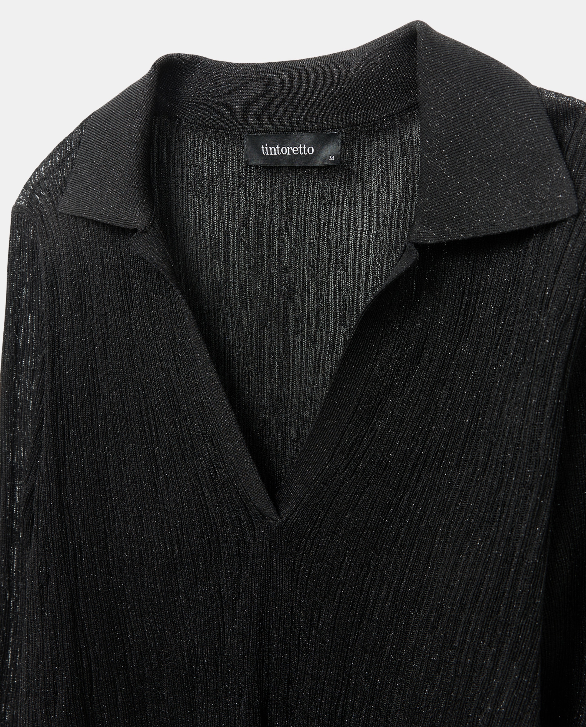 Camisola de Malha com Colarinho de Polo com Fio Metalizado Preto-6