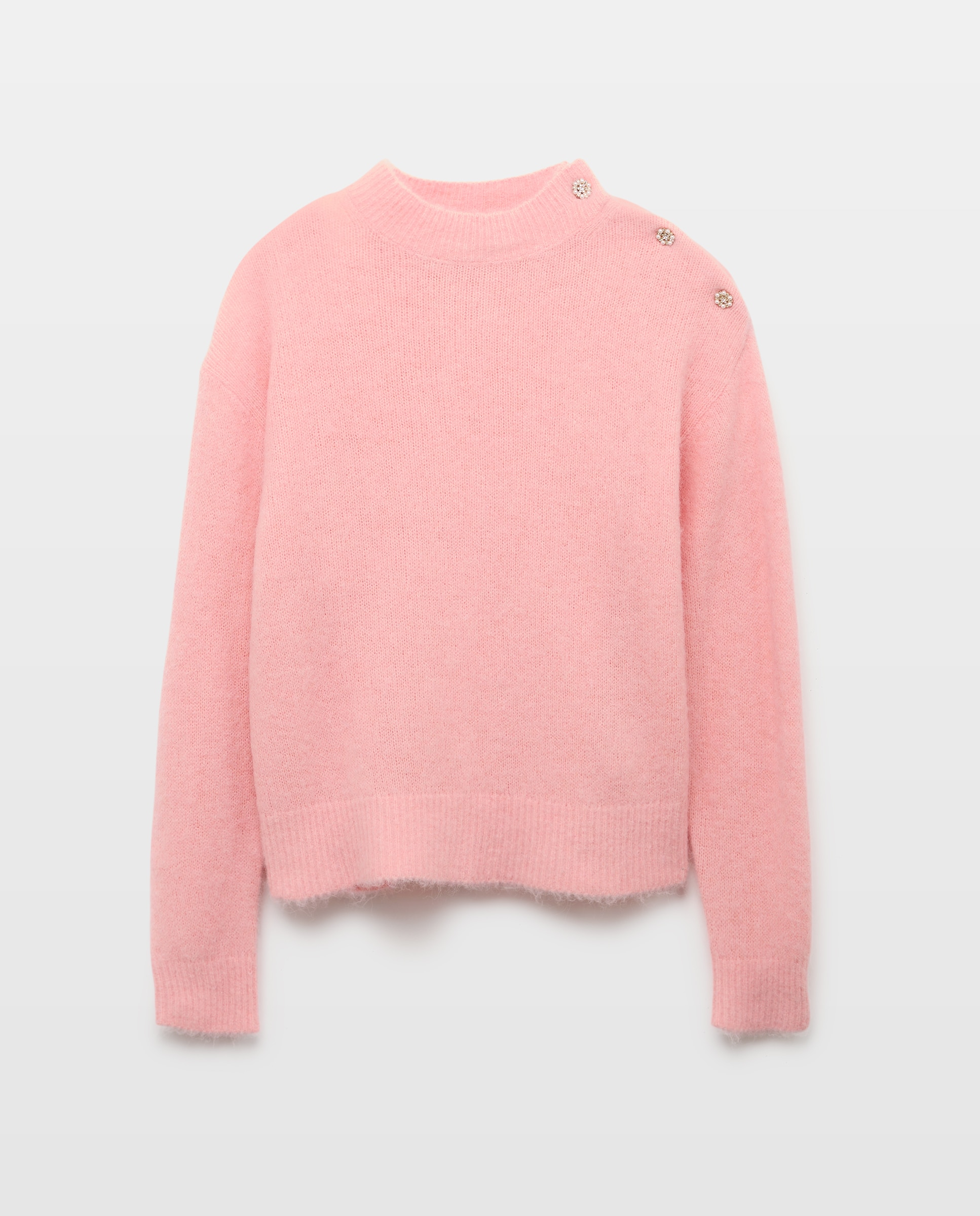 Camisola de Malha com Botões no Ombro Rosa-claro-5