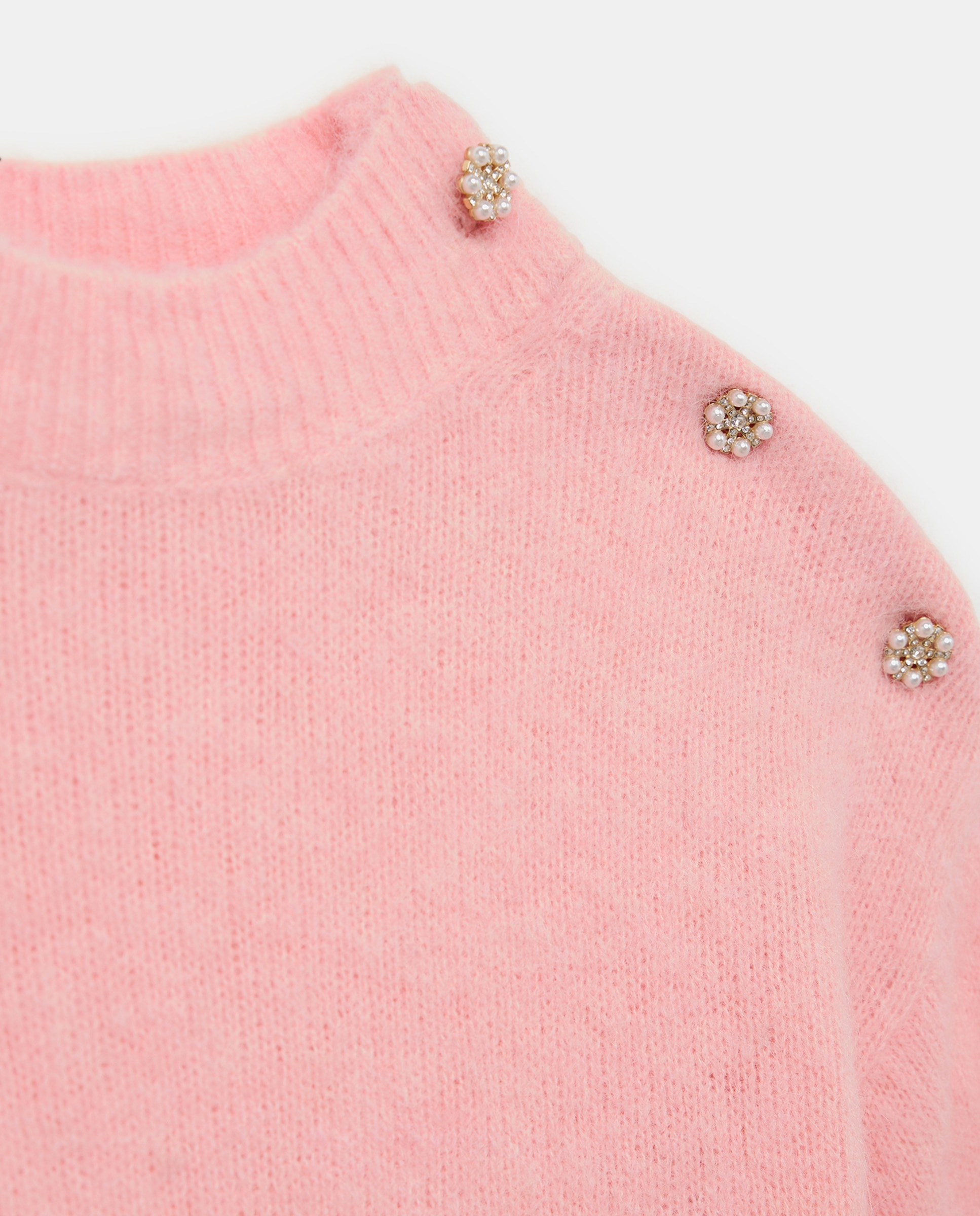 Camisola de Malha com Botões no Ombro Rosa-claro-6