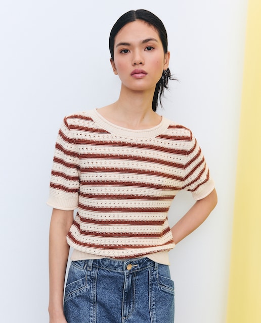 Jersey de mujer con manga corta y cuello caja