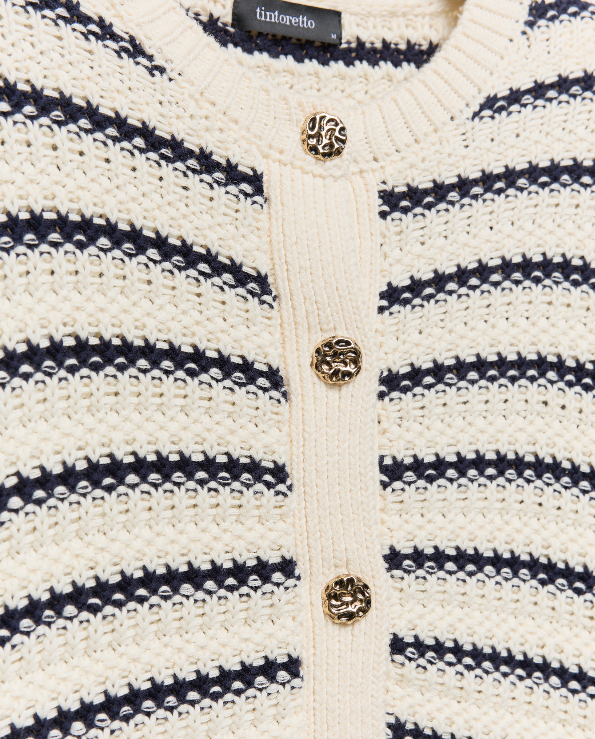 Cardigan às Riscas com Decote Redondo Azul-6