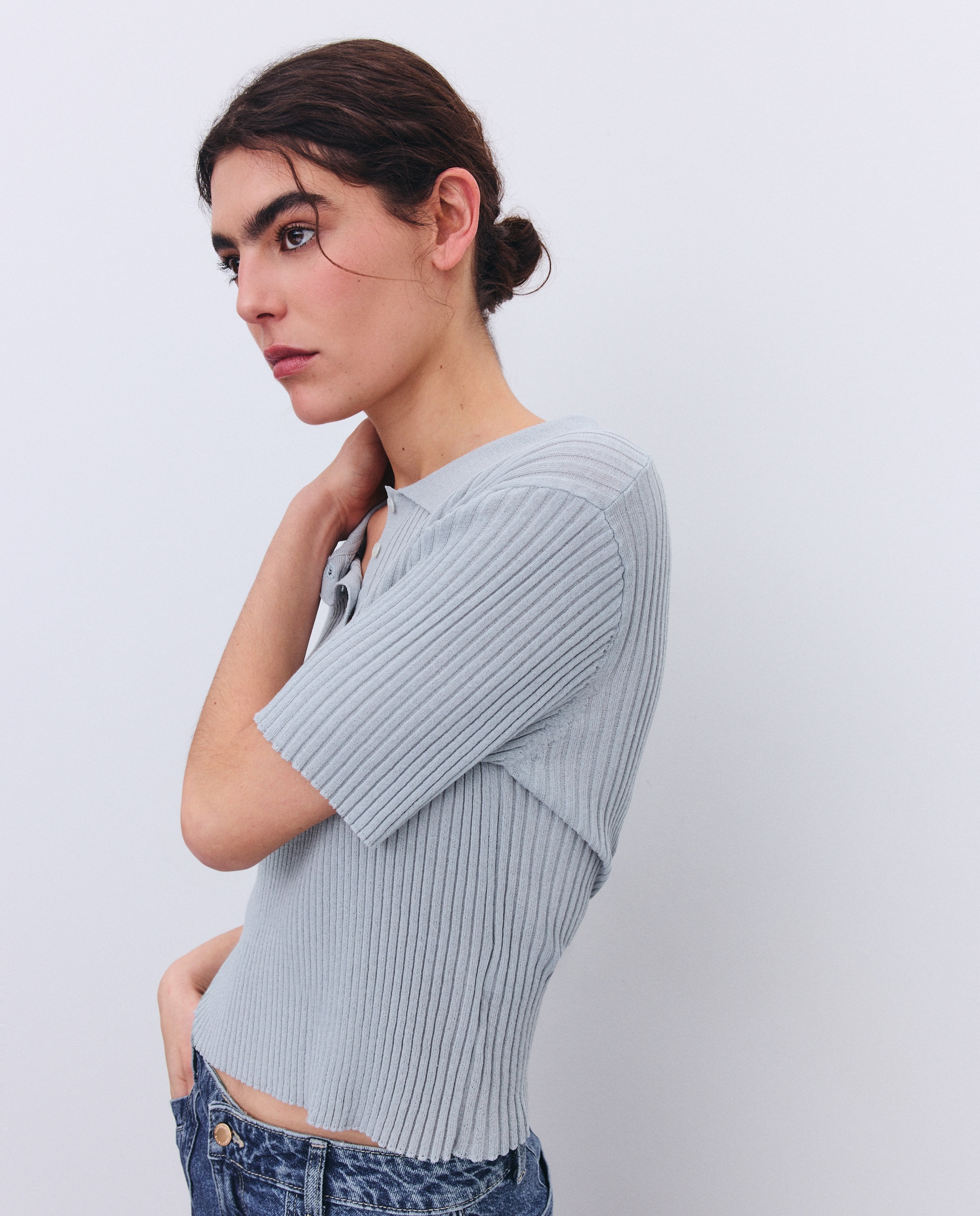 Camisola de Malha com Colarinho de Polo e Manga Curta 400 Azul-4