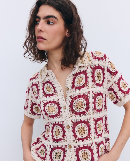 Jersey de mujer en crochet fantasía y manga corta