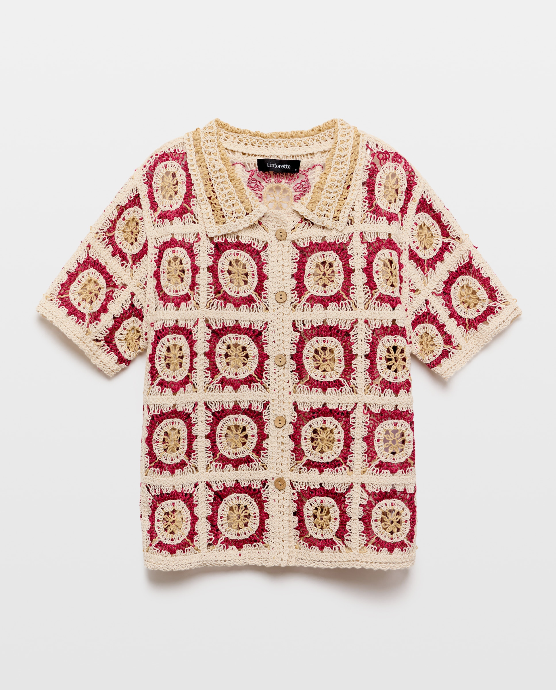 Camisola de Malha de Crochet com Fantasia e Manga Curta Ameixa-5