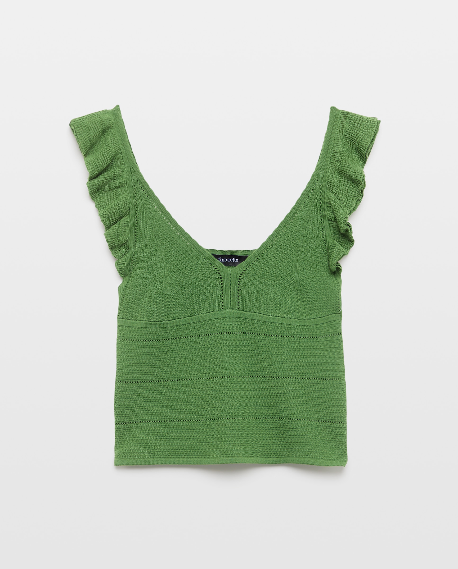 Top sem Mangas com Folhos e Pendentes Verde-5