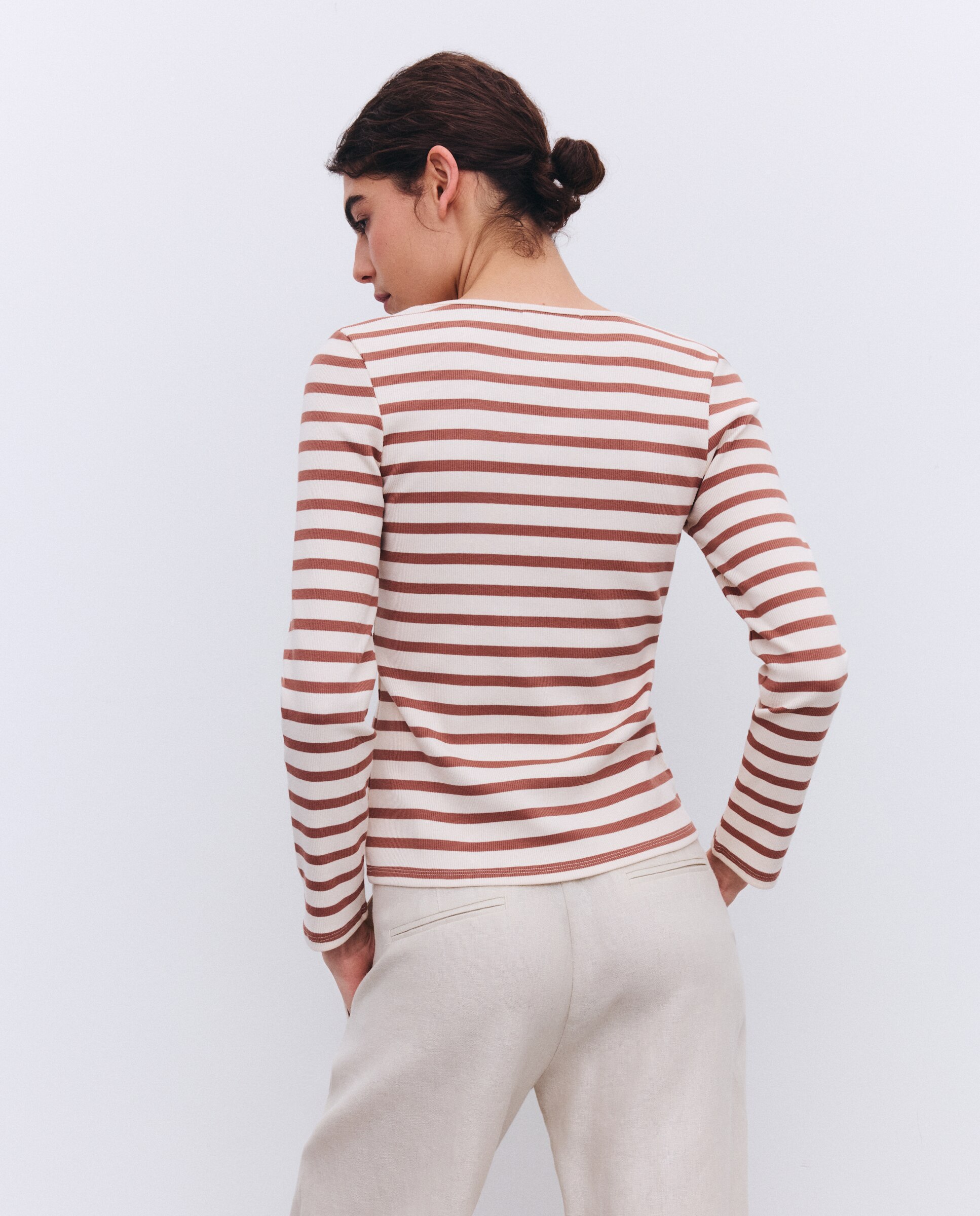 Camiseta de mujer manga larga rayas - Tintoretto - 770 Terracota 770 Terracota-2
