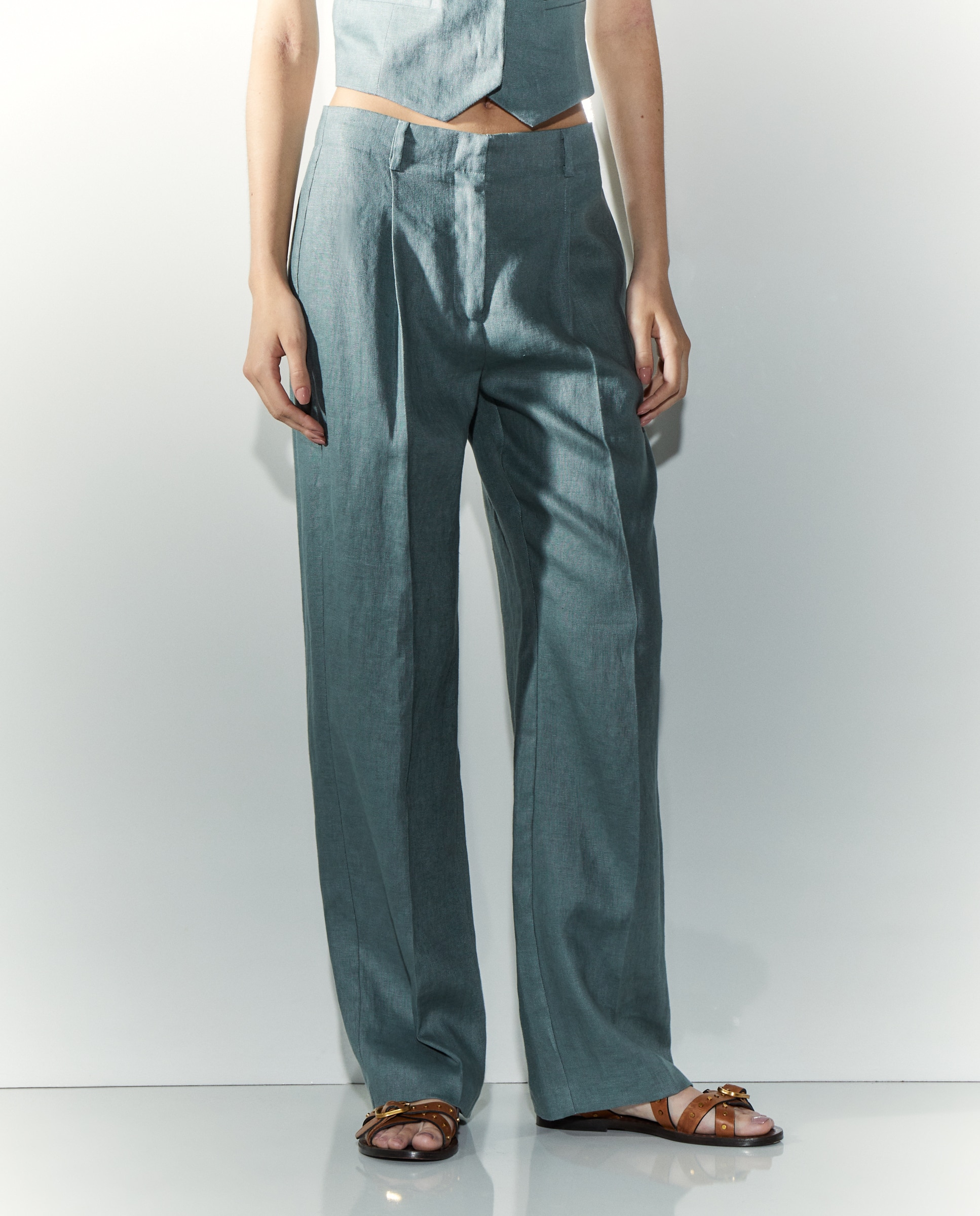 Calças de Fato de Linho Verde-2