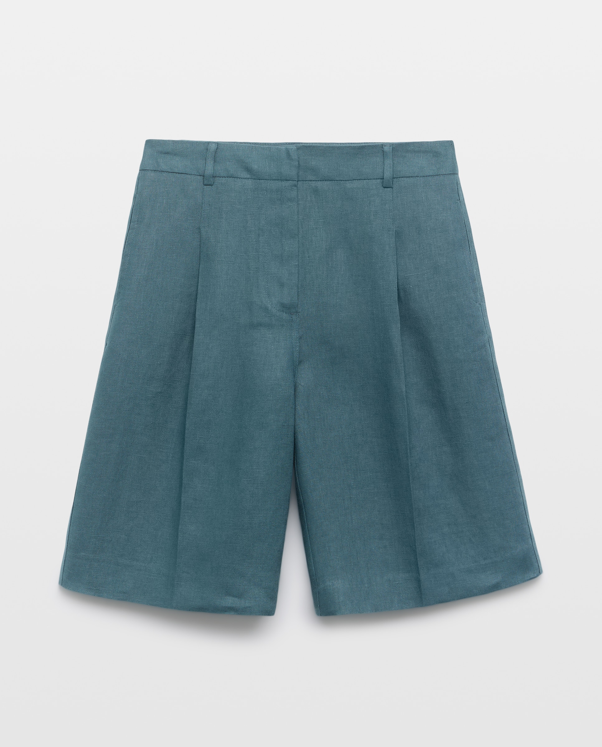Bermudas de Linho com Pinças Verde Pato-4