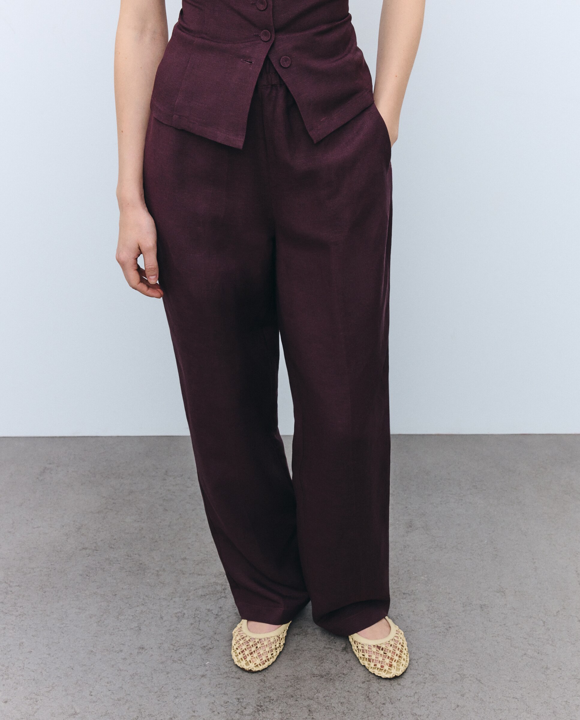 Imagen 2 de Pantalón de mujer ancho de lino - Tintoretto - 291 Berenjena 291 Berenjena