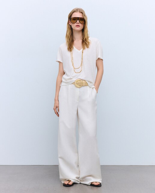 Pantalón de mujer mezcla de lino con cinturón