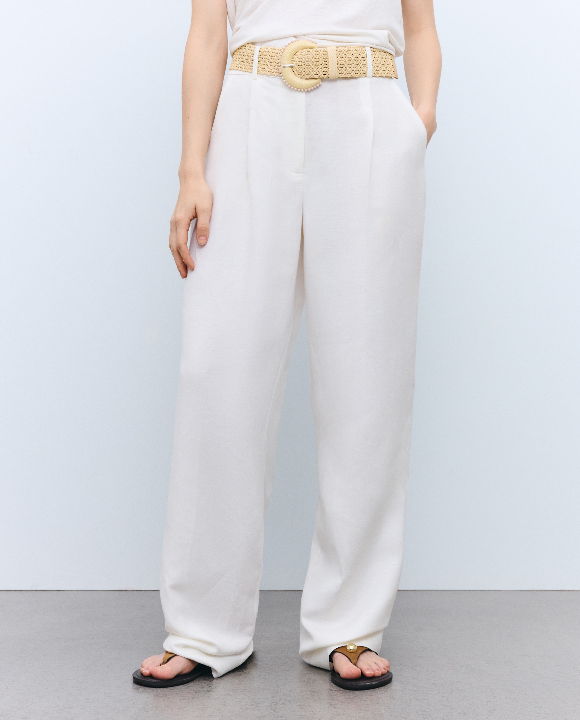 Pantalón de mujer mezcla de lino con cinturón - Tintoretto - 120 Crudo 120 Crudo-2