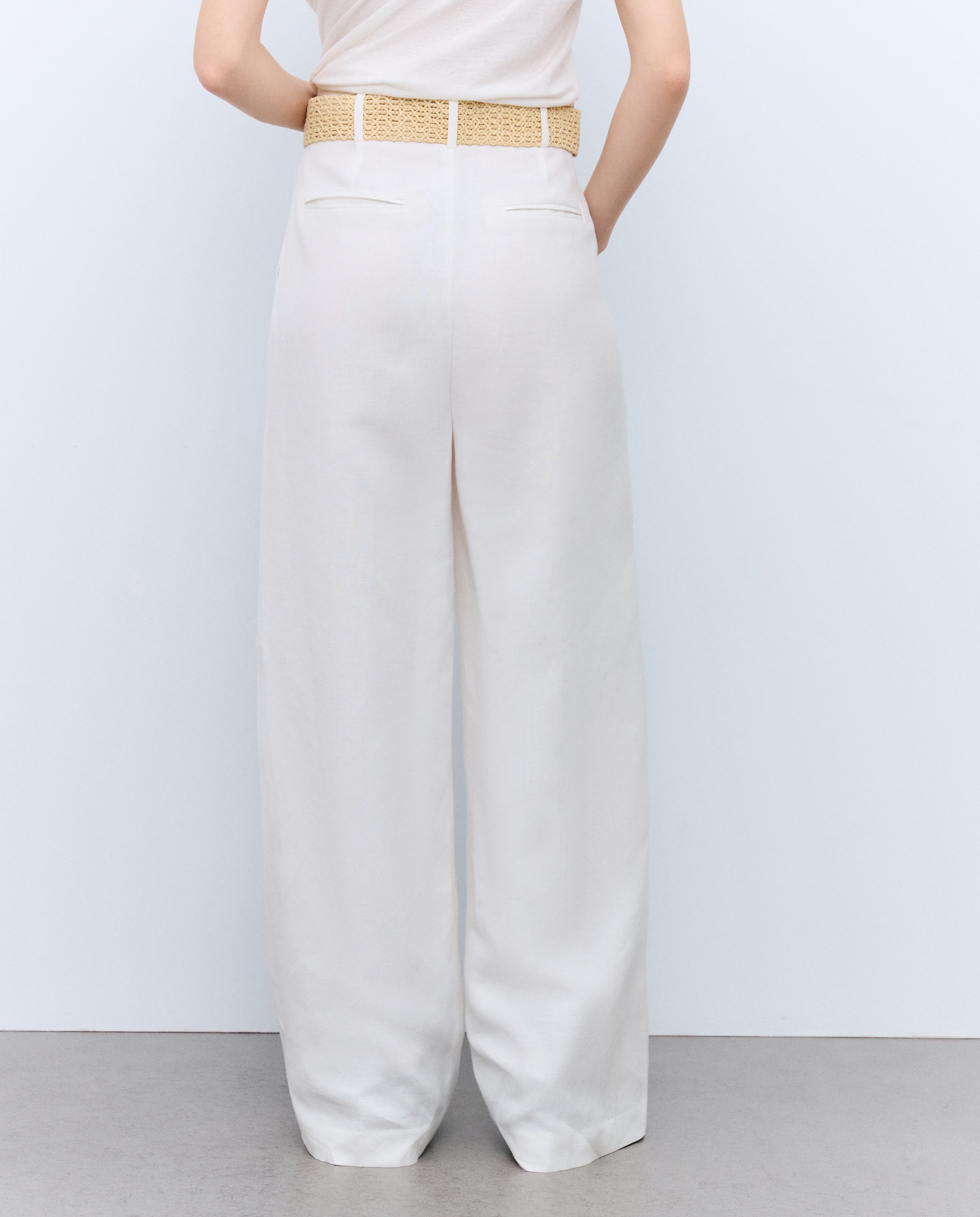 Pantalón de mujer mezcla de lino con cinturón - Tintoretto - 120 Crudo 120 Crudo-3