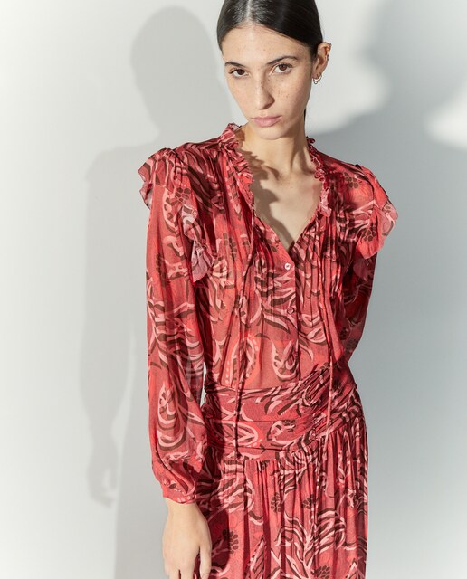 Blusa de manga larga de mujer chiffon estampado