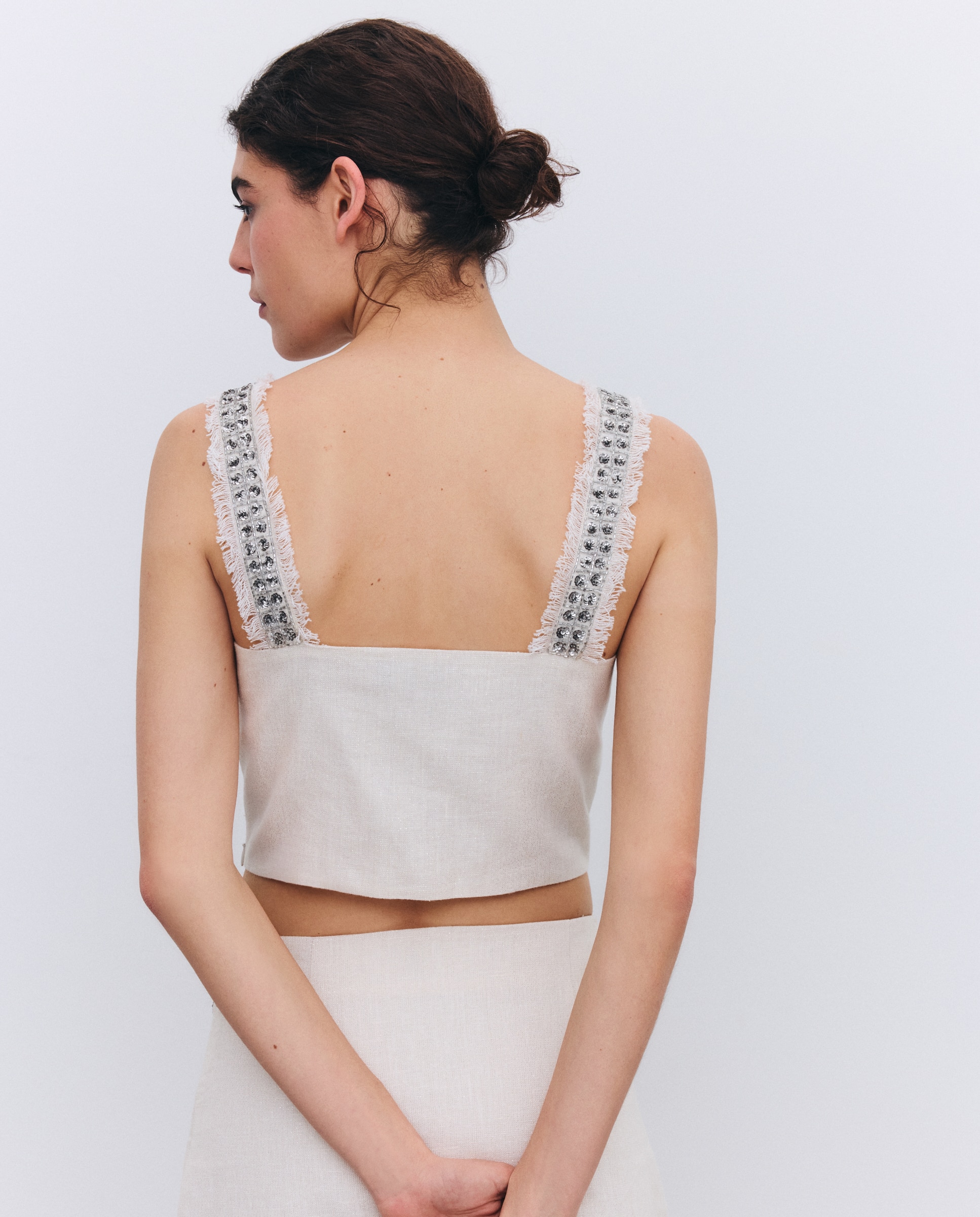 Top de Linho com Bordados de Lantejoulas Branco-marfim-3