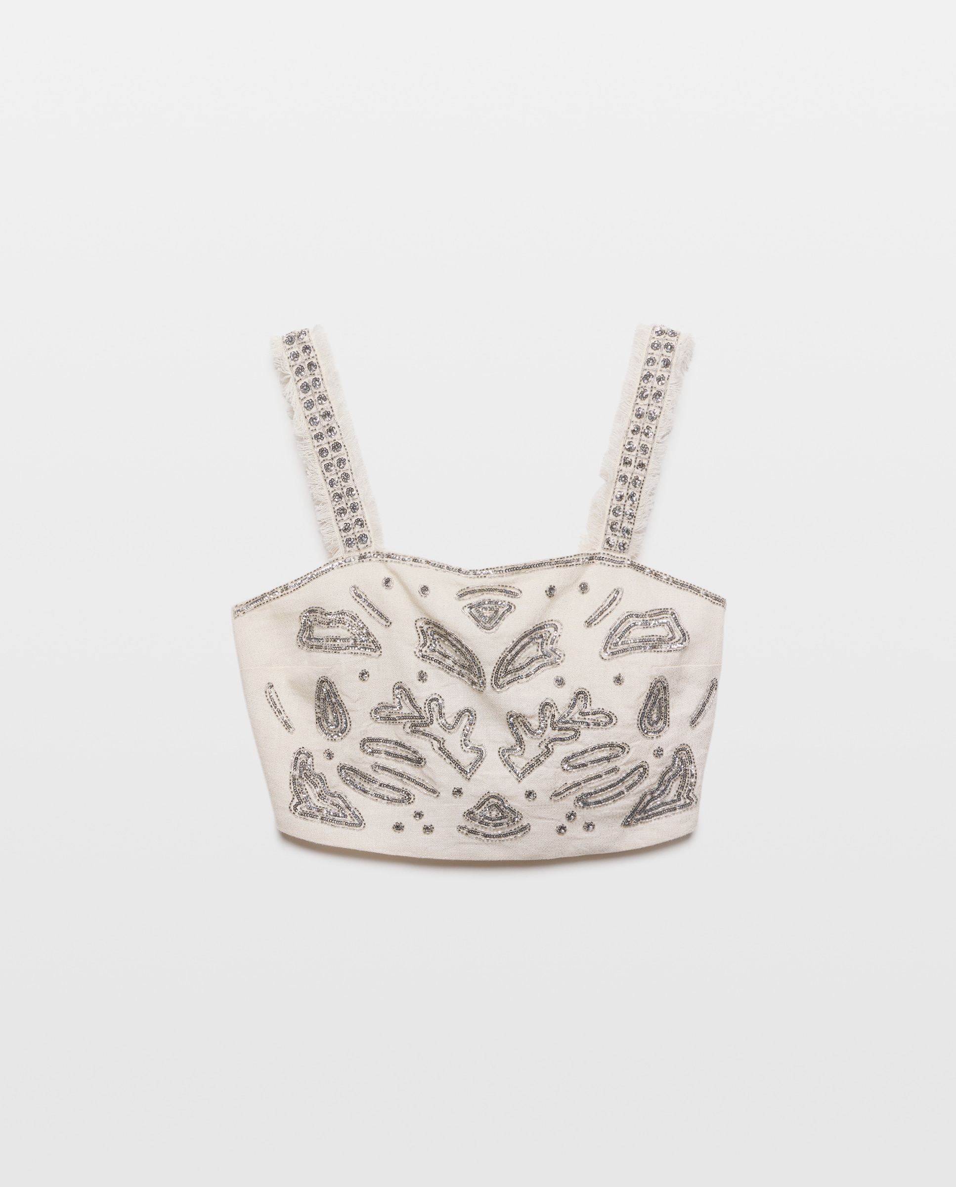 Top de Linho com Bordados de Lantejoulas Branco-marfim-5