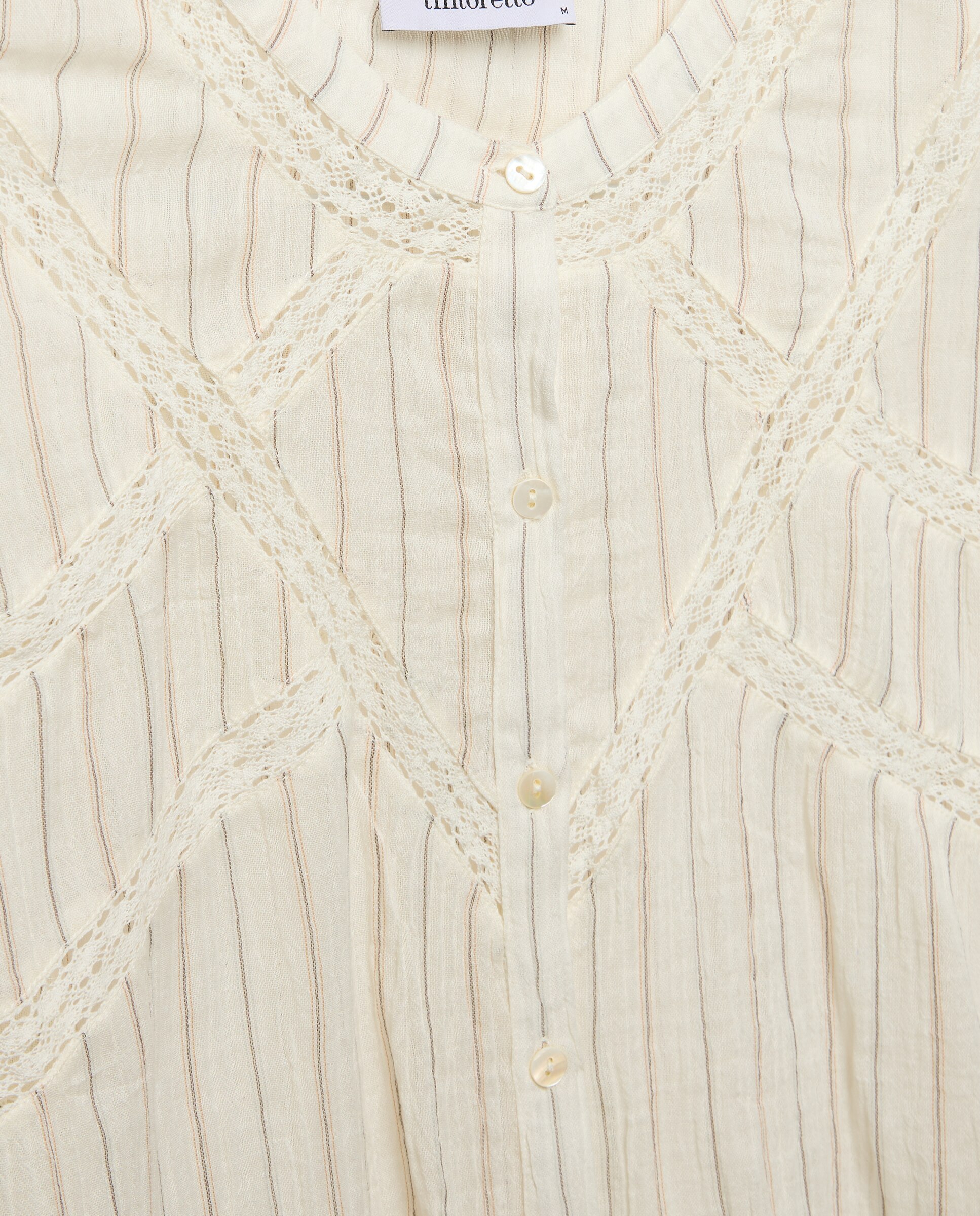 Blusa de Manga Comprida às Riscas com Renda Castanho-6