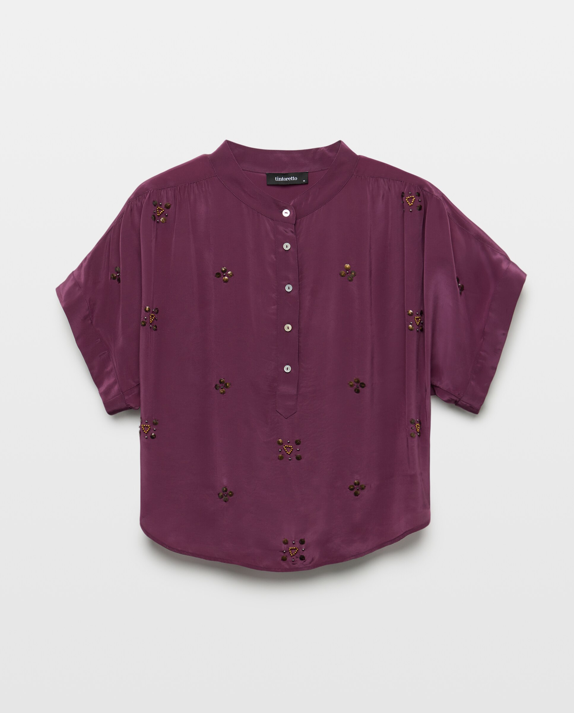 Blusa de mujer de manga corta con detalles - Tintoretto - Ciruela Ciruela-5