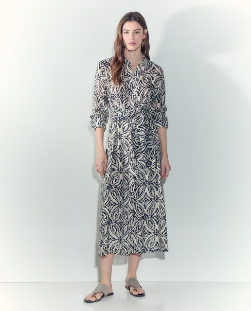Vestido camisero de manga larga midi
