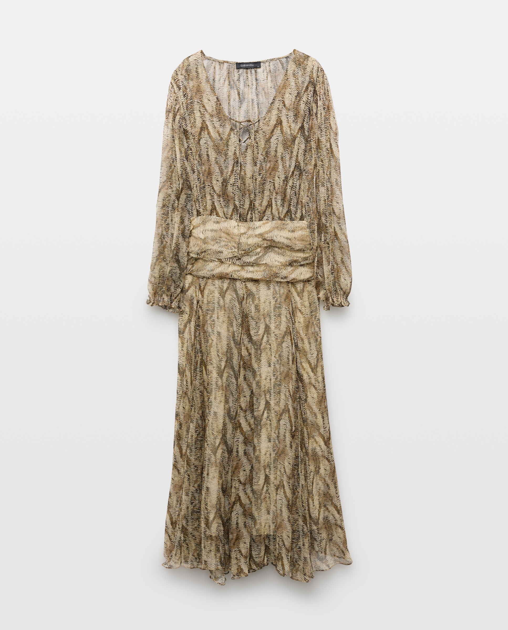 Vestido com Manga Comprida e Animal Print de Réptil Castanho-5
