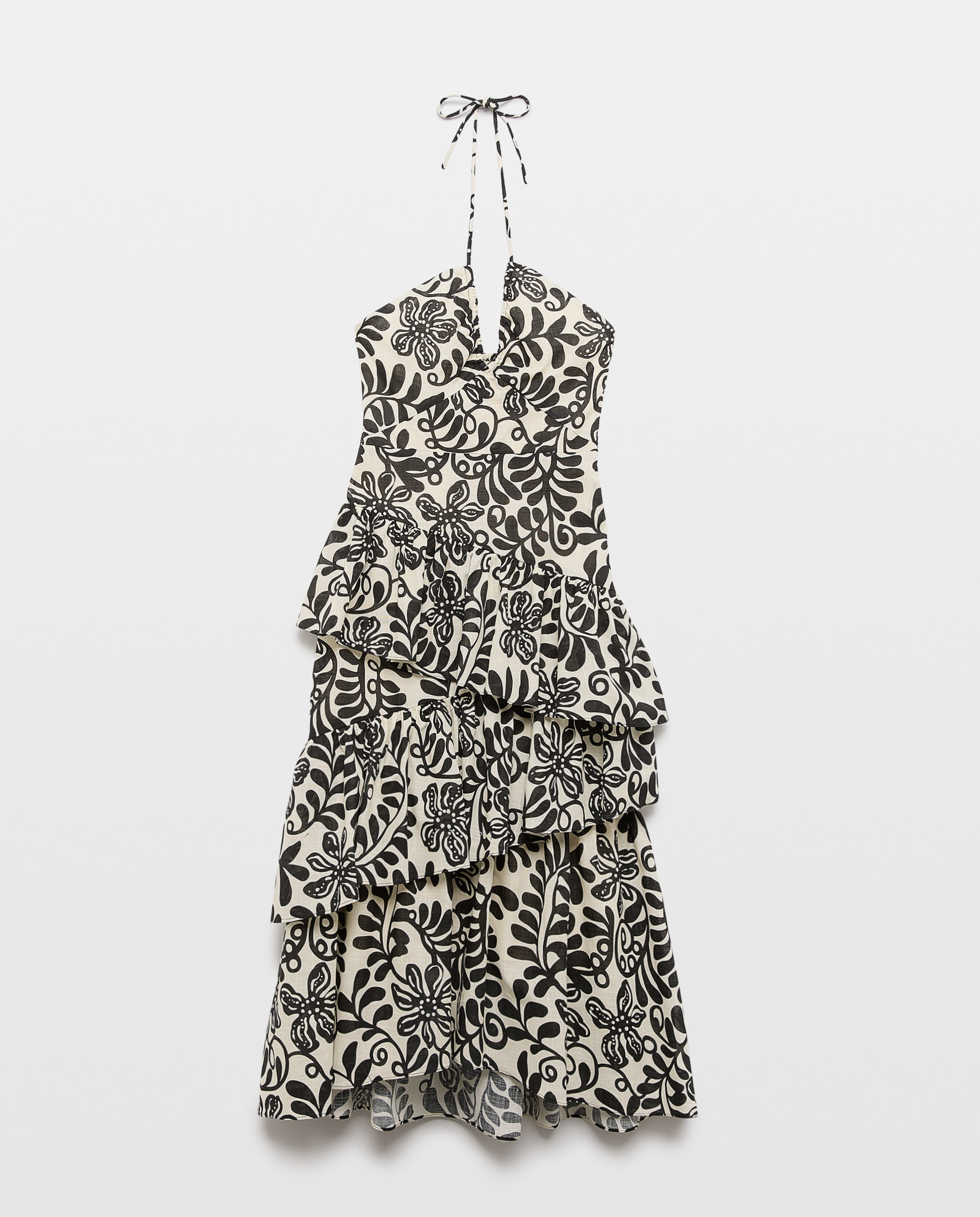 Vestido com Decote Coração e Gola Halter com Folhos Preto-5