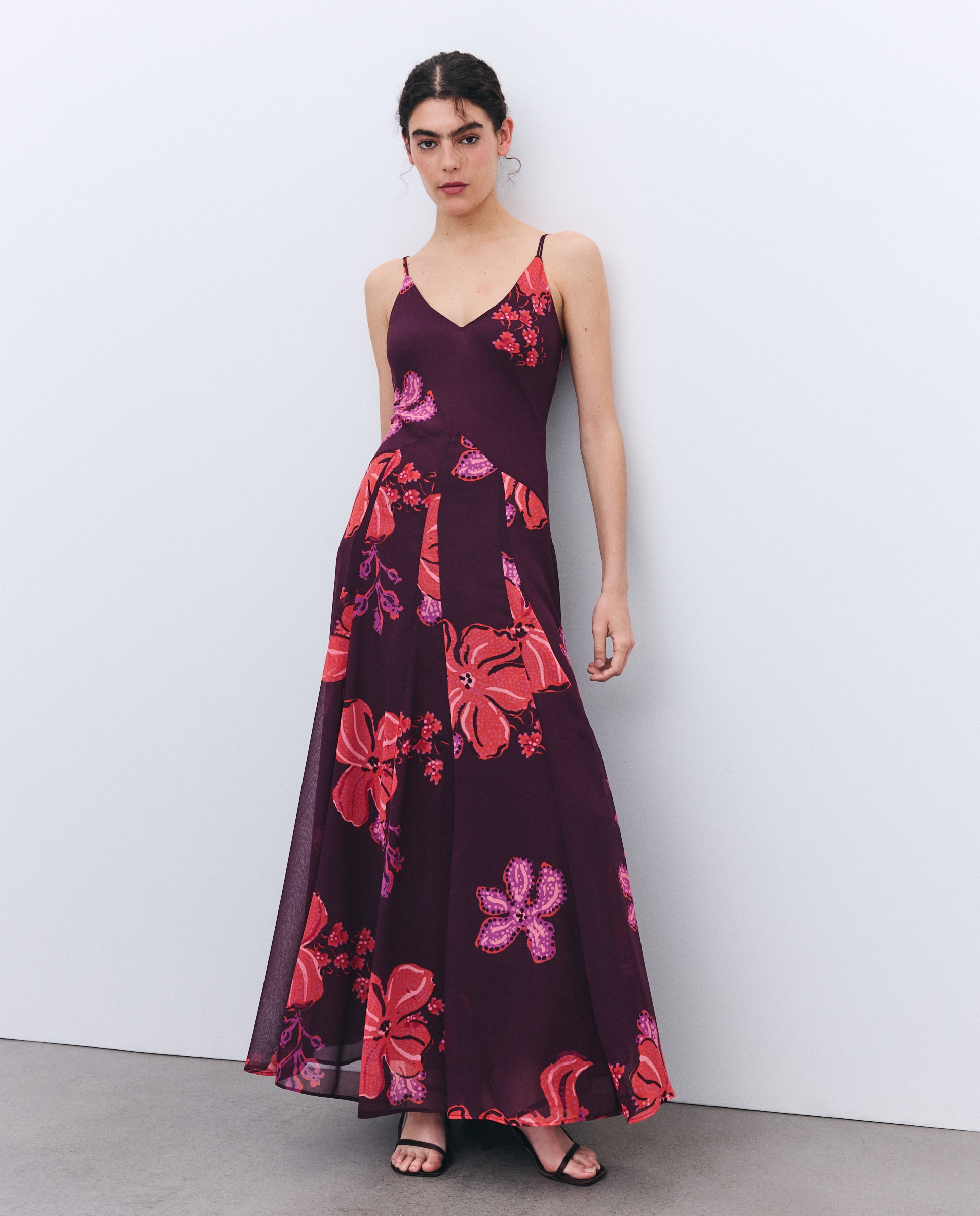 Vestido Estampado Comprido com Alças Vermelho-2