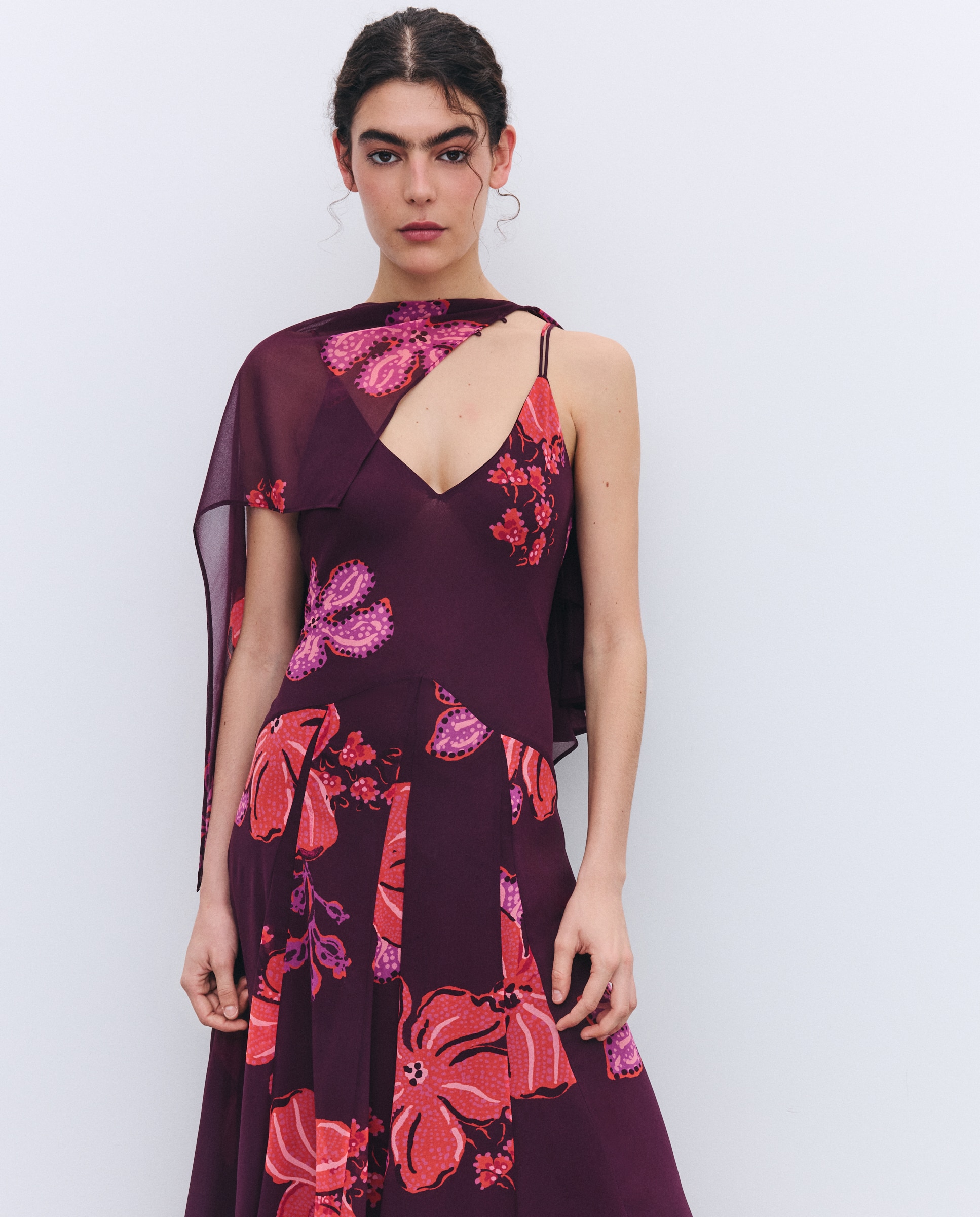 Vestido Estampado Comprido com Alças Vermelho-4
