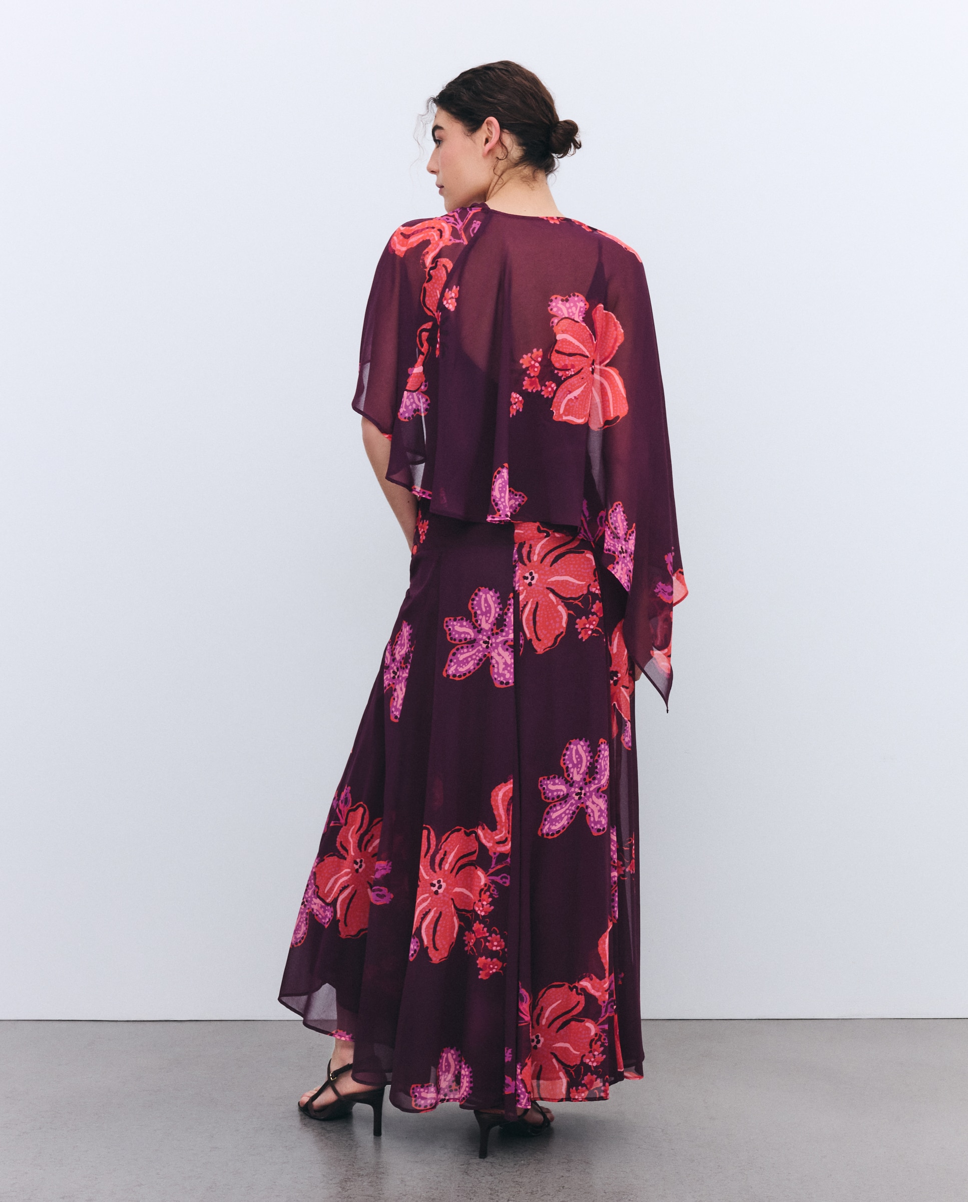 Vestido Estampado Comprido com Alças Vermelho-5