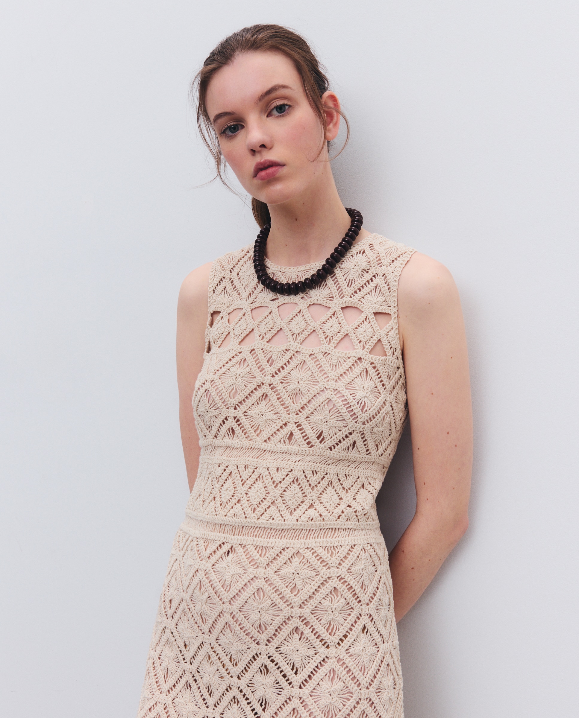 Vestido corto sin mangas de crochet - Tintoretto - 120 Crudo 120 Crudo-2
