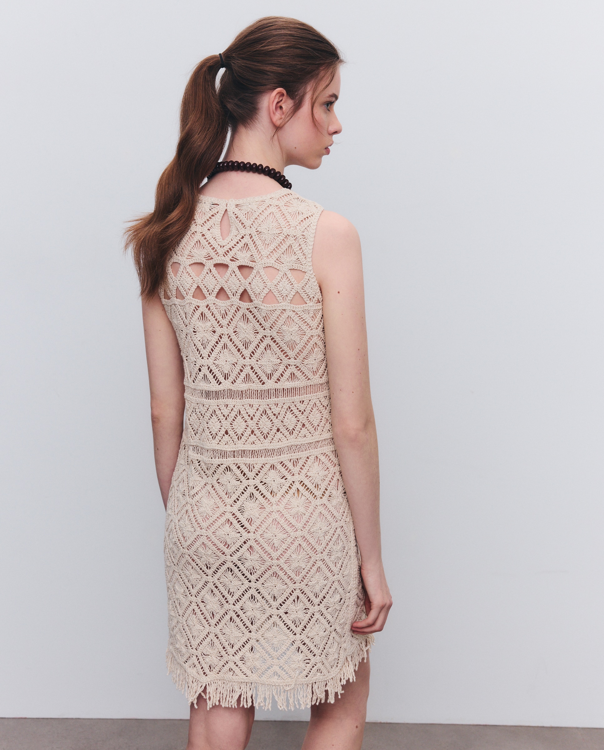 Vestido corto sin mangas de crochet - Tintoretto - 120 Crudo 120 Crudo-3