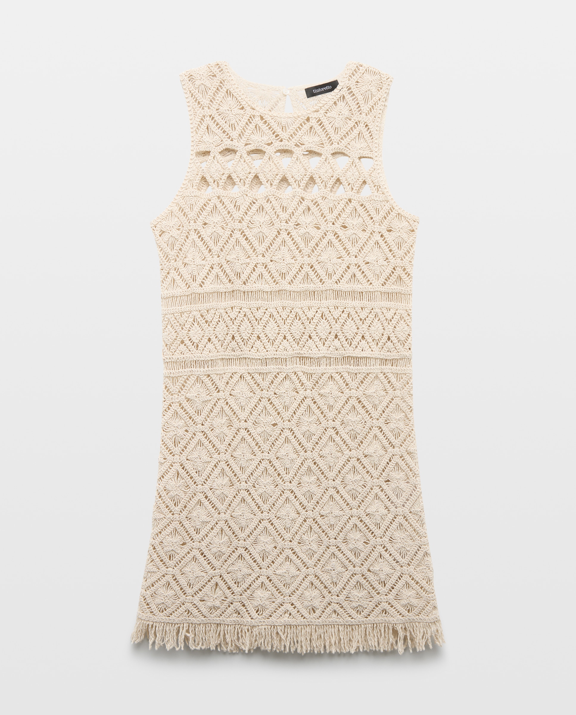 Vestido corto sin mangas de crochet - Tintoretto - 120 Crudo 120 Crudo-4