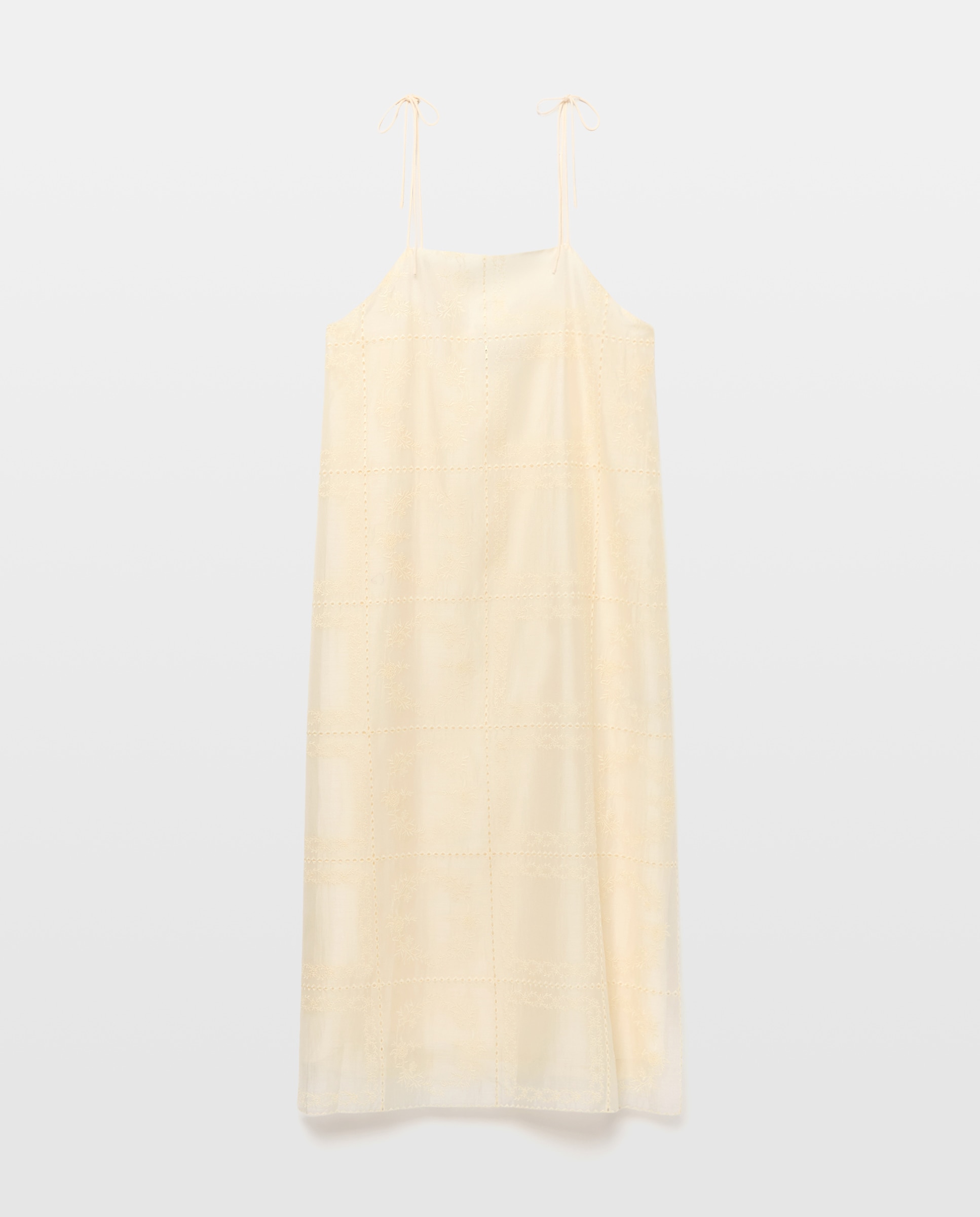 Vestido de Alças Finas com Bordados 120 Cru-6