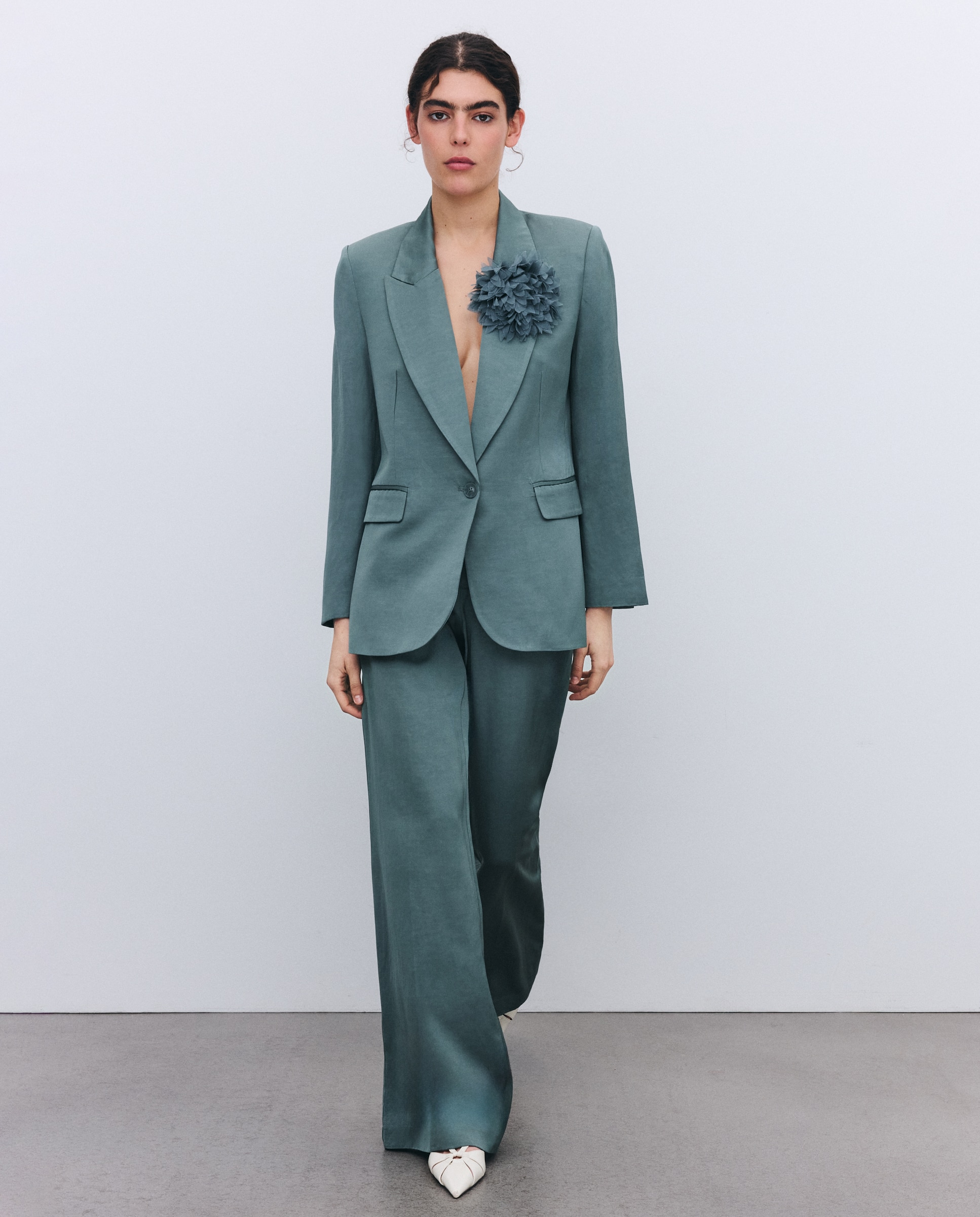 Pantalón traje satinado de mujer - Tintoretto - Verde Verde-1