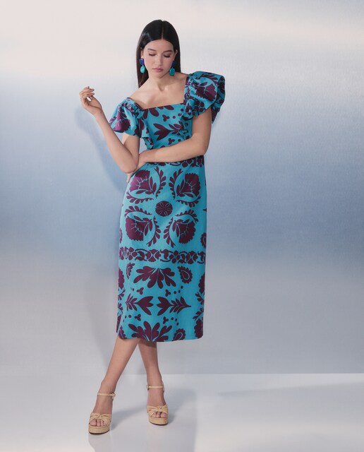 Vestido sin manga volantes estampado