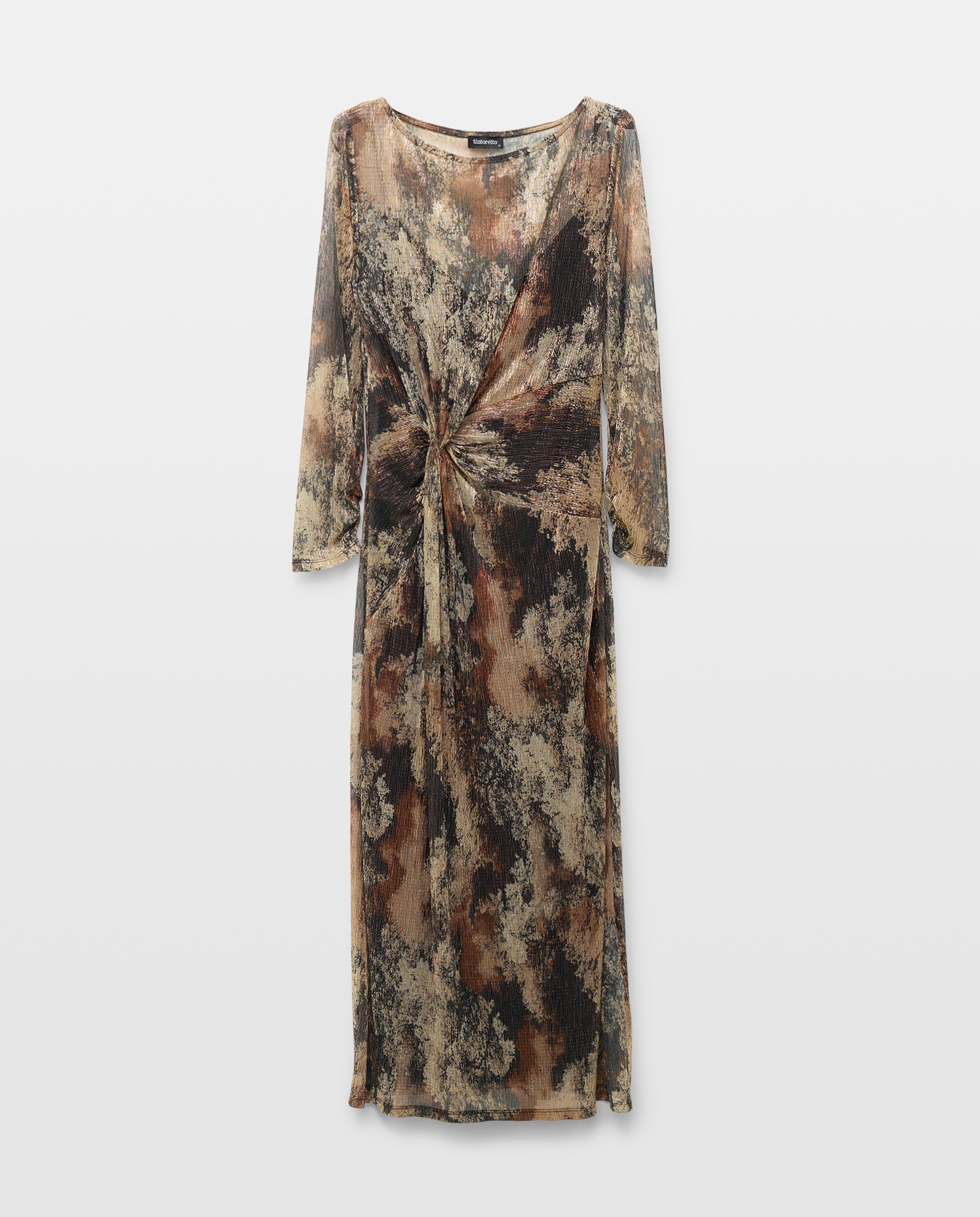 Vestido com Nó de Fio Metalizado Castanho-5