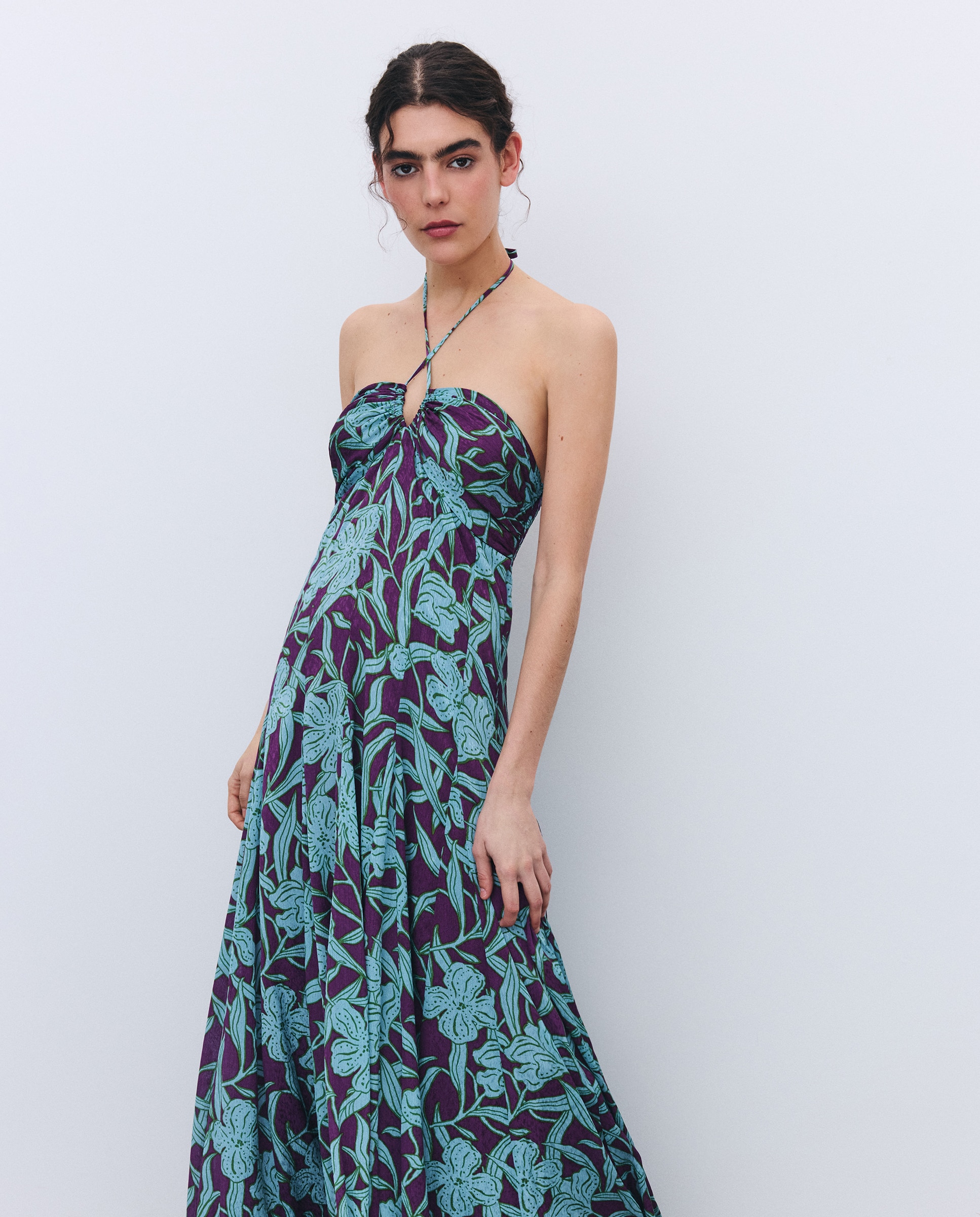 Vestido escote corazón godets de mujer - Tintoretto - Morado Morado-3
