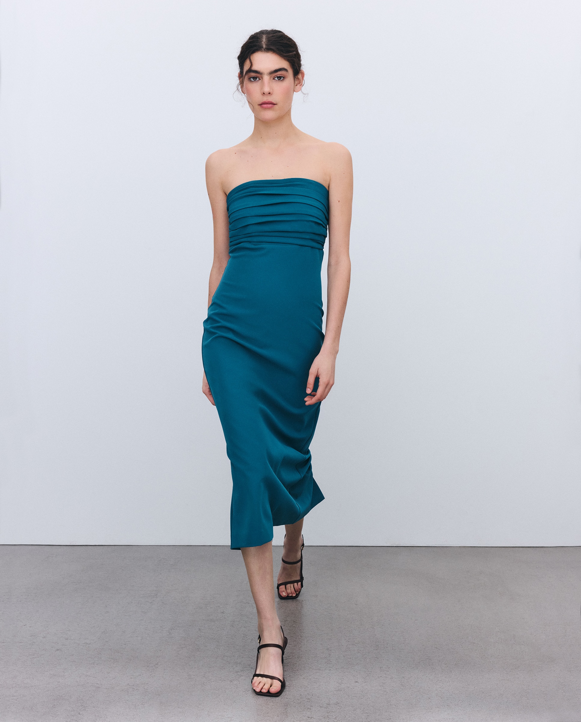 Vestido de Manga com Pregas Desmontável Verde Pato-2