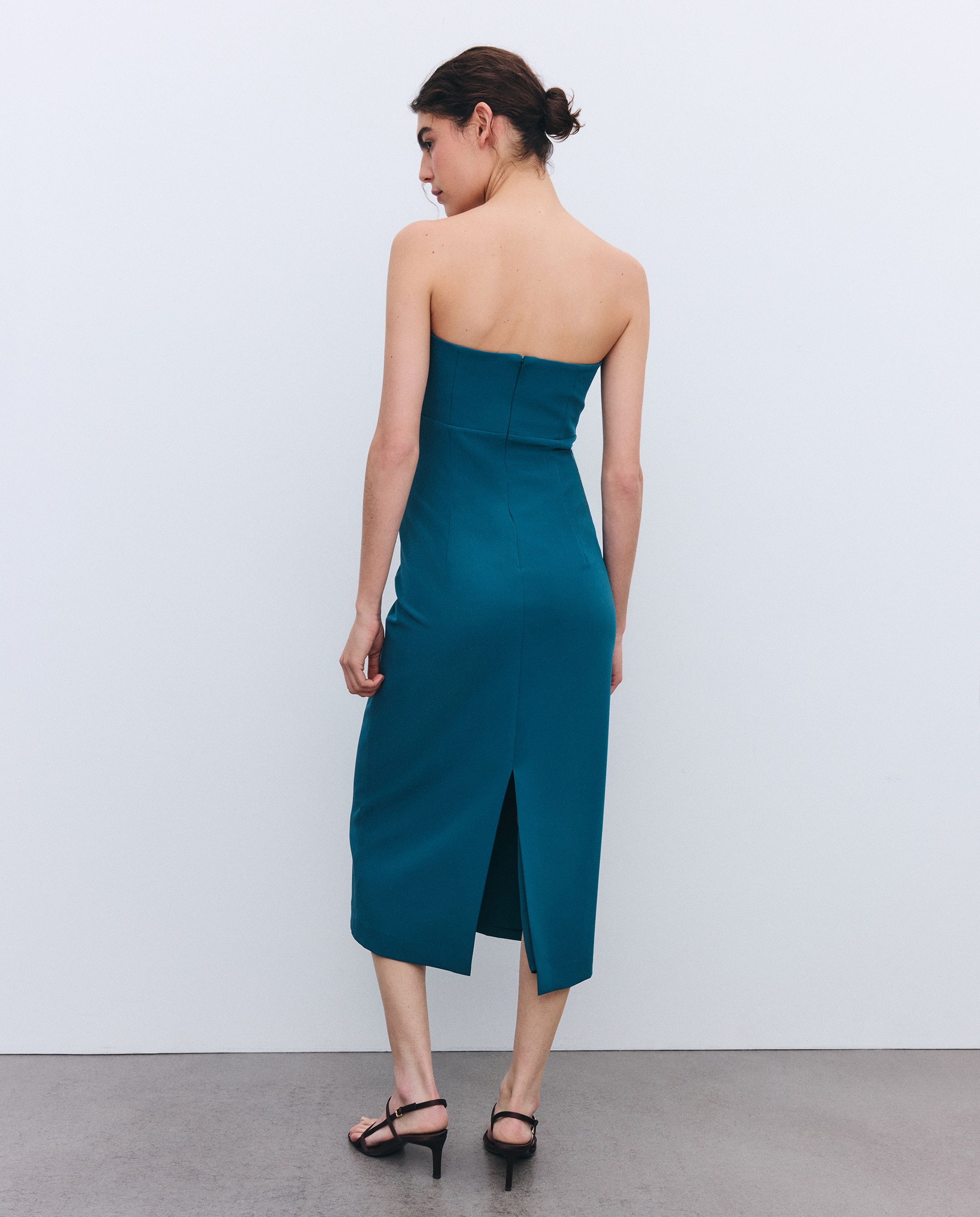 Vestido de Manga com Pregas Desmontável Verde Pato-3