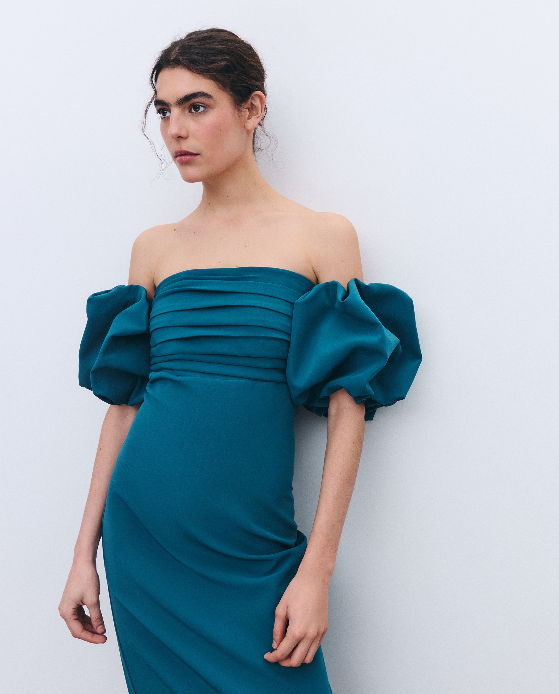 Vestido de Manga com Pregas Desmontável Verde Pato-4