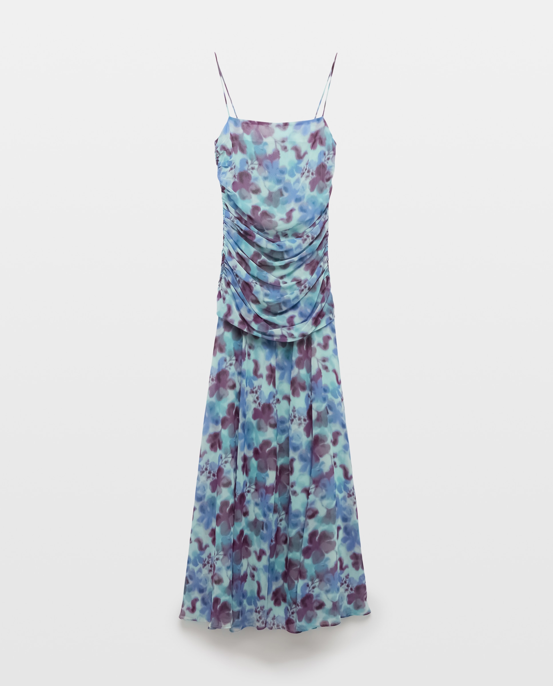 Vestido de Alças Drapeado com Cintura Baixa Azul-5
