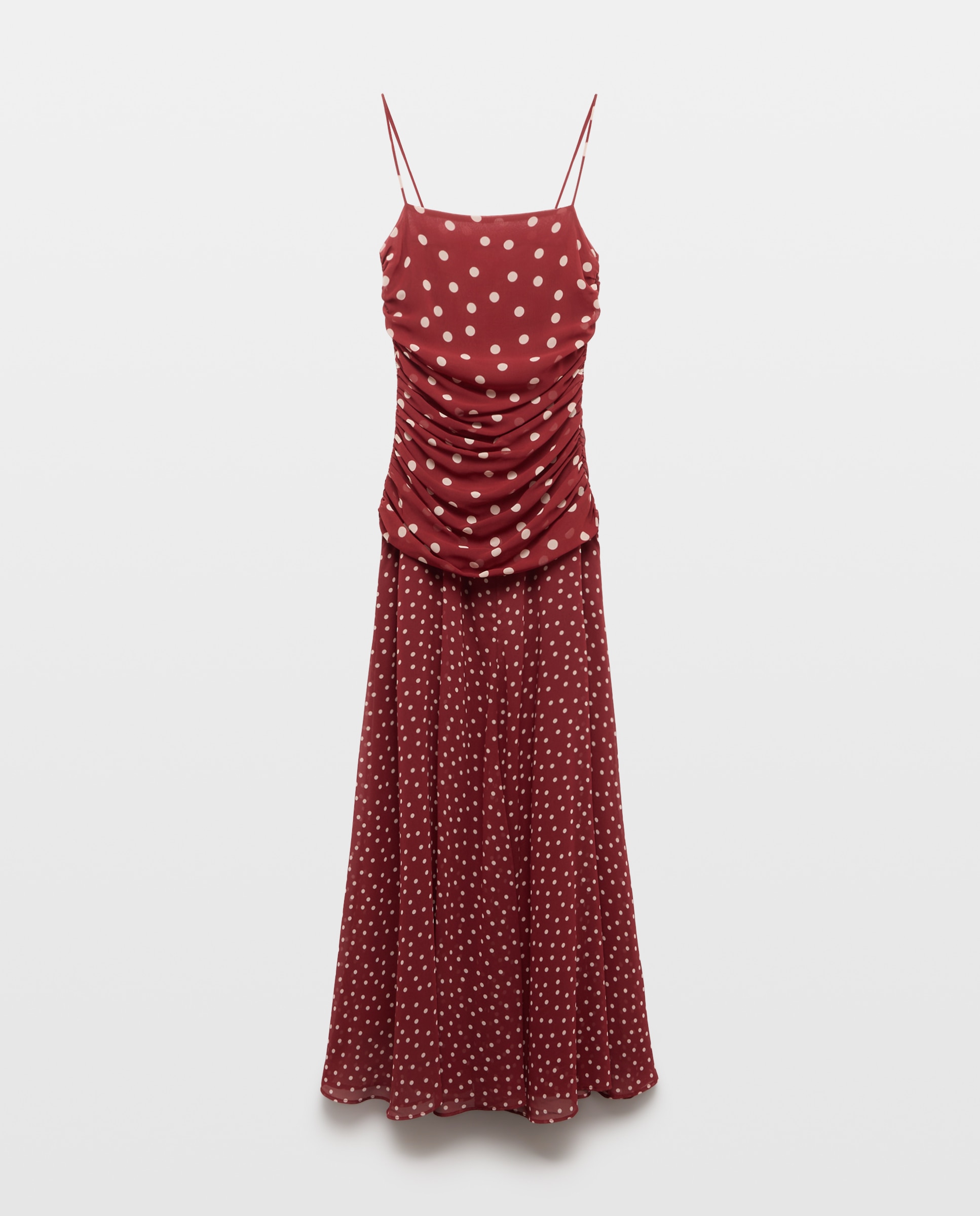 Vestido de Alças Drapeado com Cintura Baixa Bordeaux-5