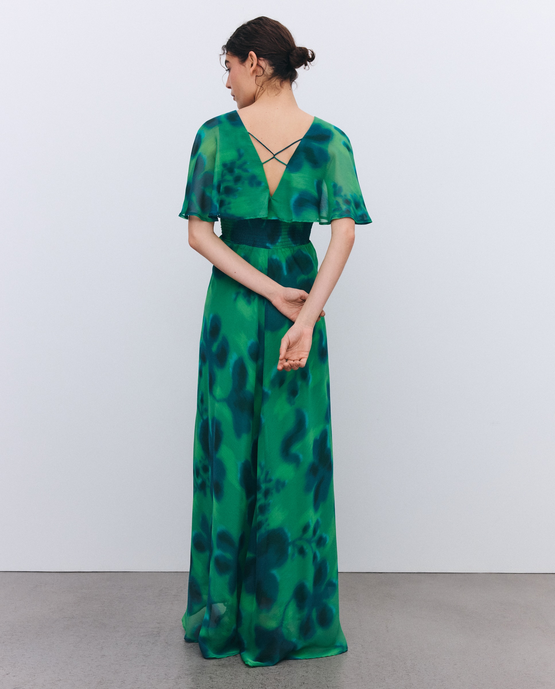 Vestido comprido estampado Verde-3