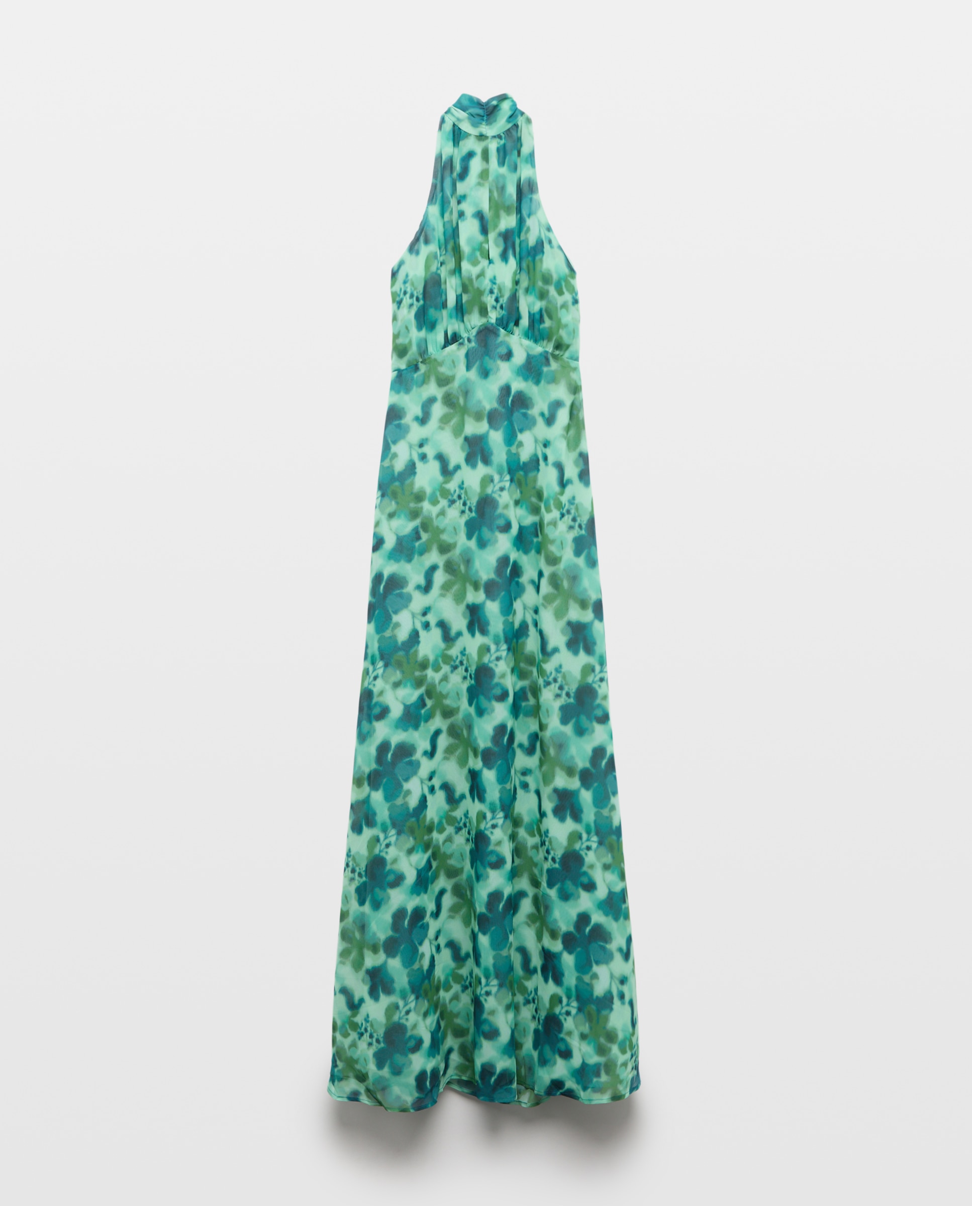 Vestido Comprido com Gola Comprida e Estampado Verde-5