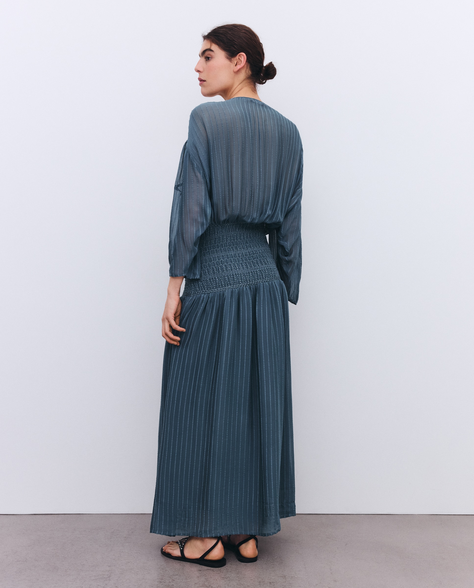 Vestido com Peitilho com Elásticos Verde Pato-3