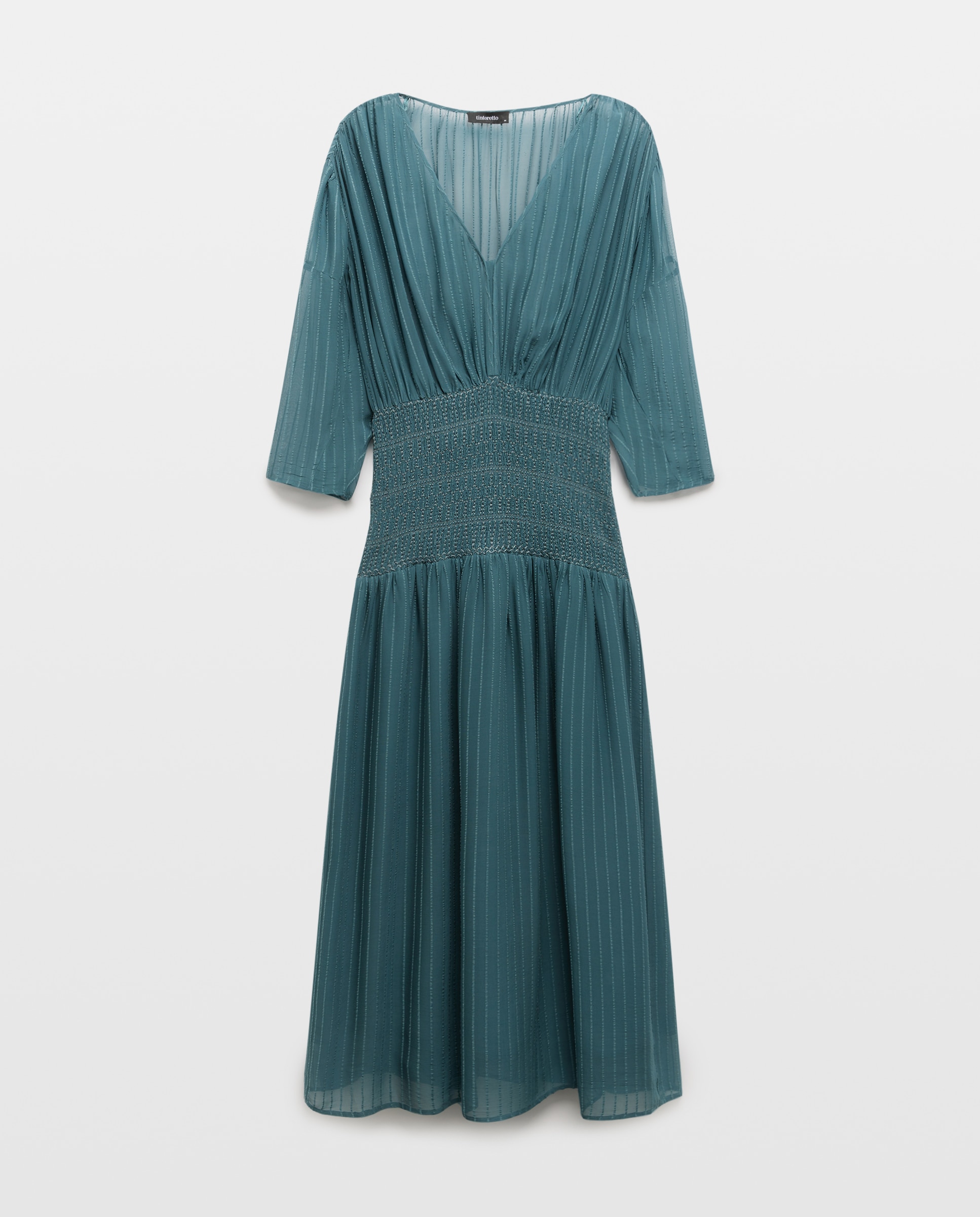 Vestido com Peitilho com Elásticos Verde Pato-5