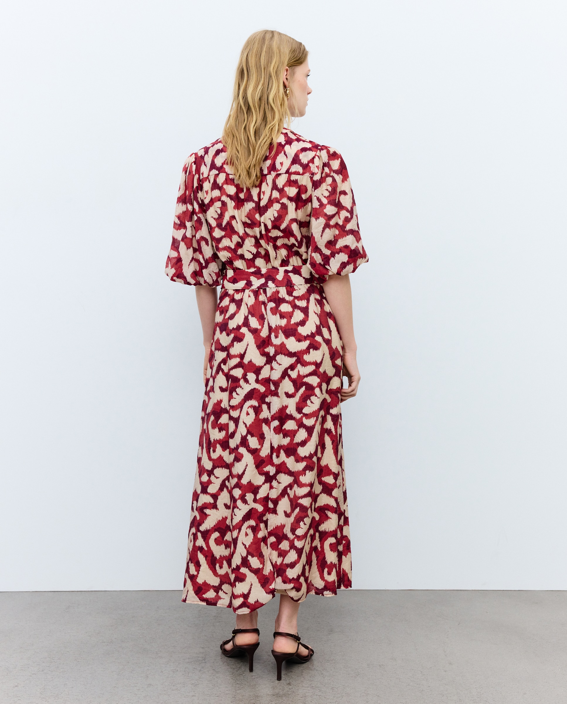 Vestido Midi com Manga Balão Vermelho-3